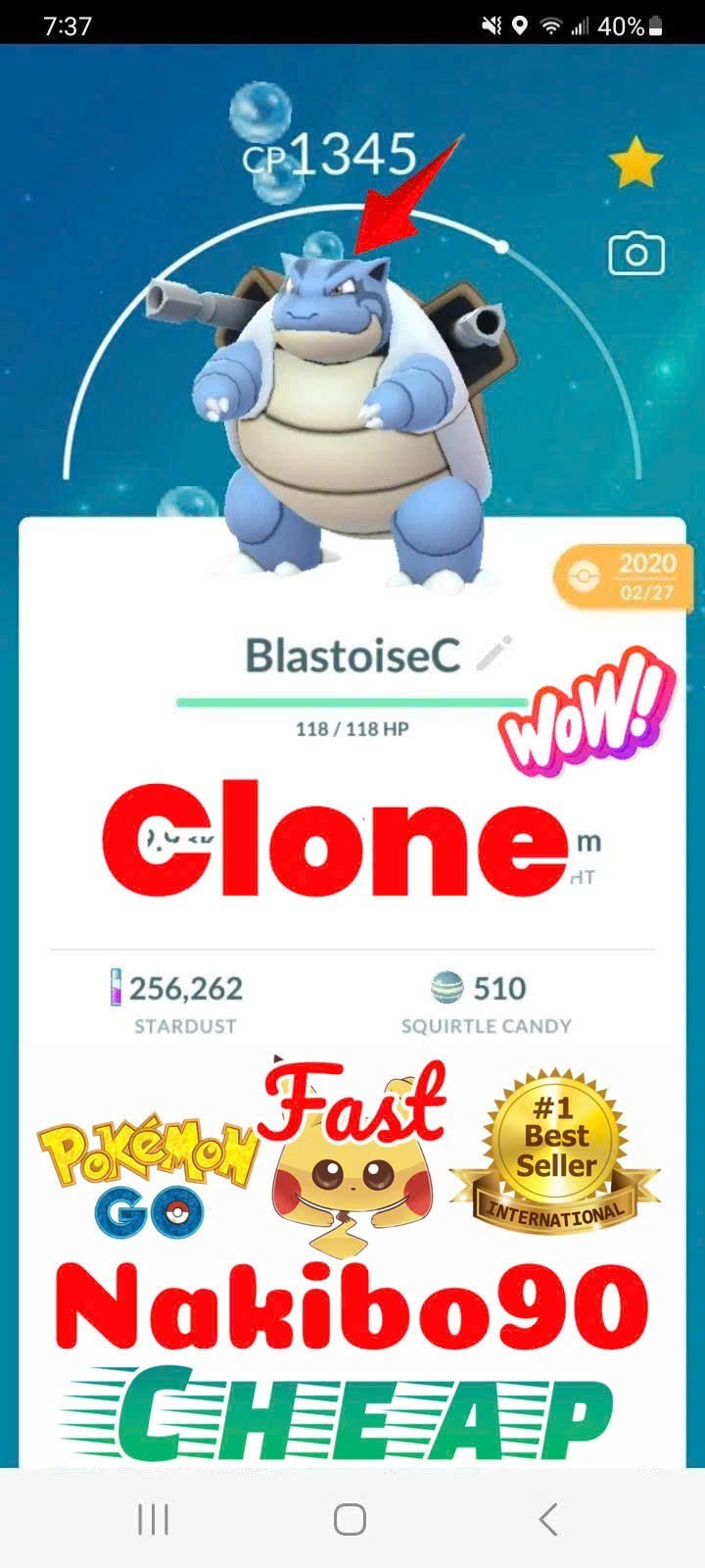 Pokemon✨Clone Blastoise✨Go✨TRA-DE✨Safe✨