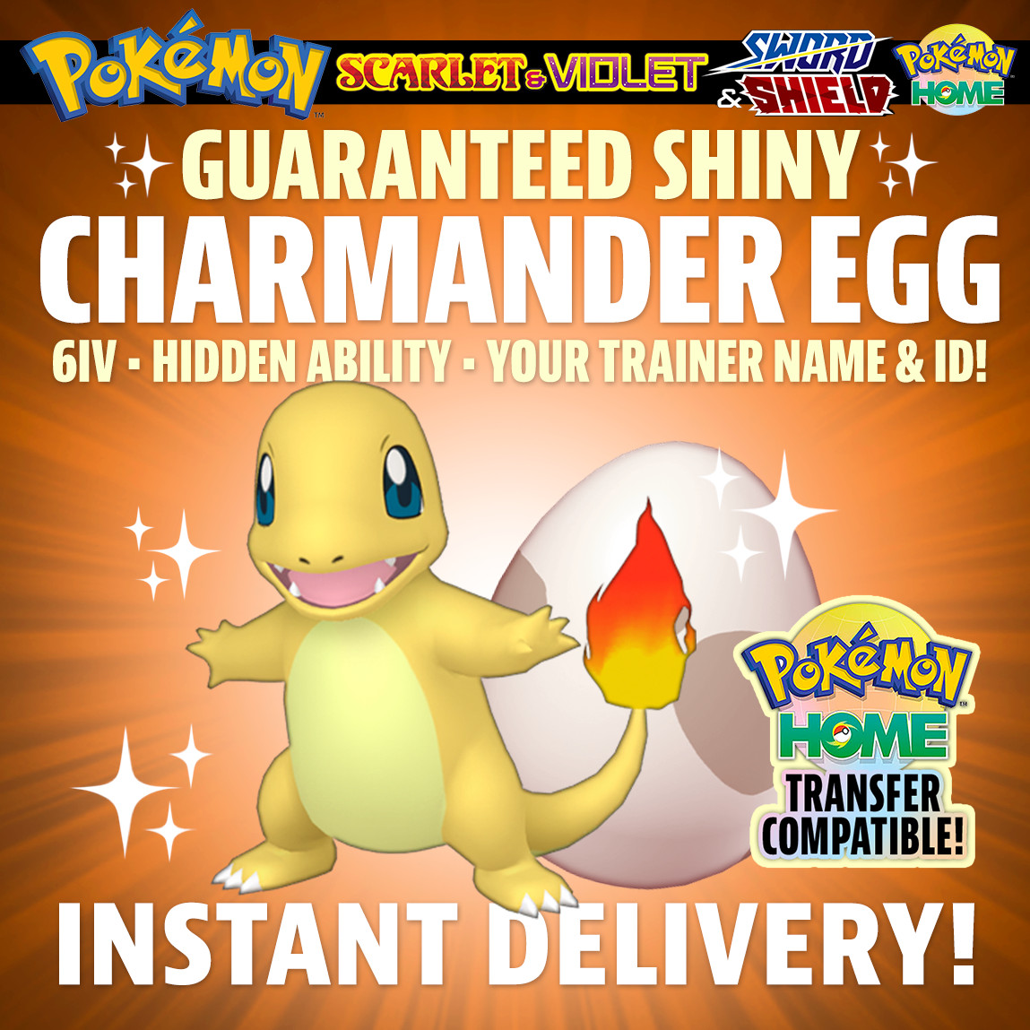 ✨ SHINY CHARMANDER EGG ✨ with YOUR Trainer Name ID 6IV Pokemon Scarlet & Violet!