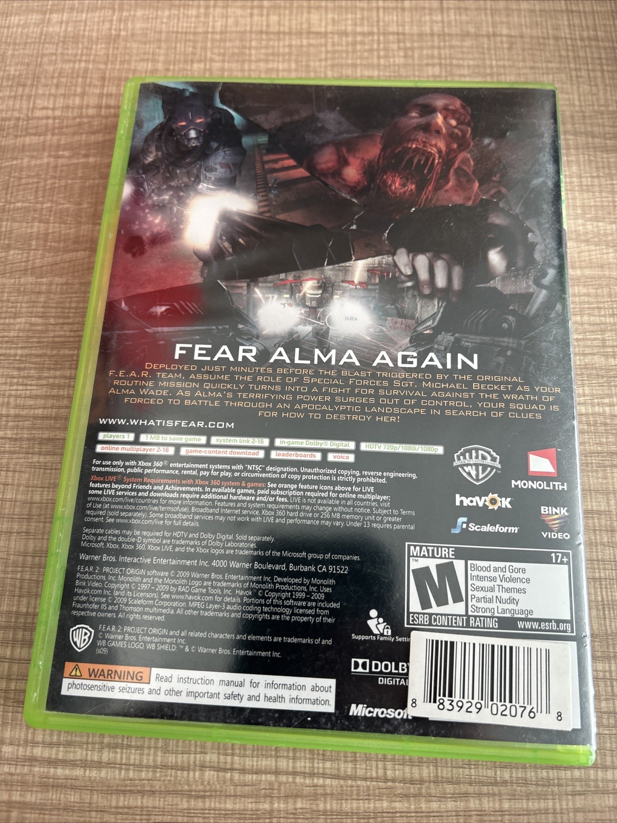 FEAR 2: Project Origin (Xbox 360, 2009) Complete Tested Working !!