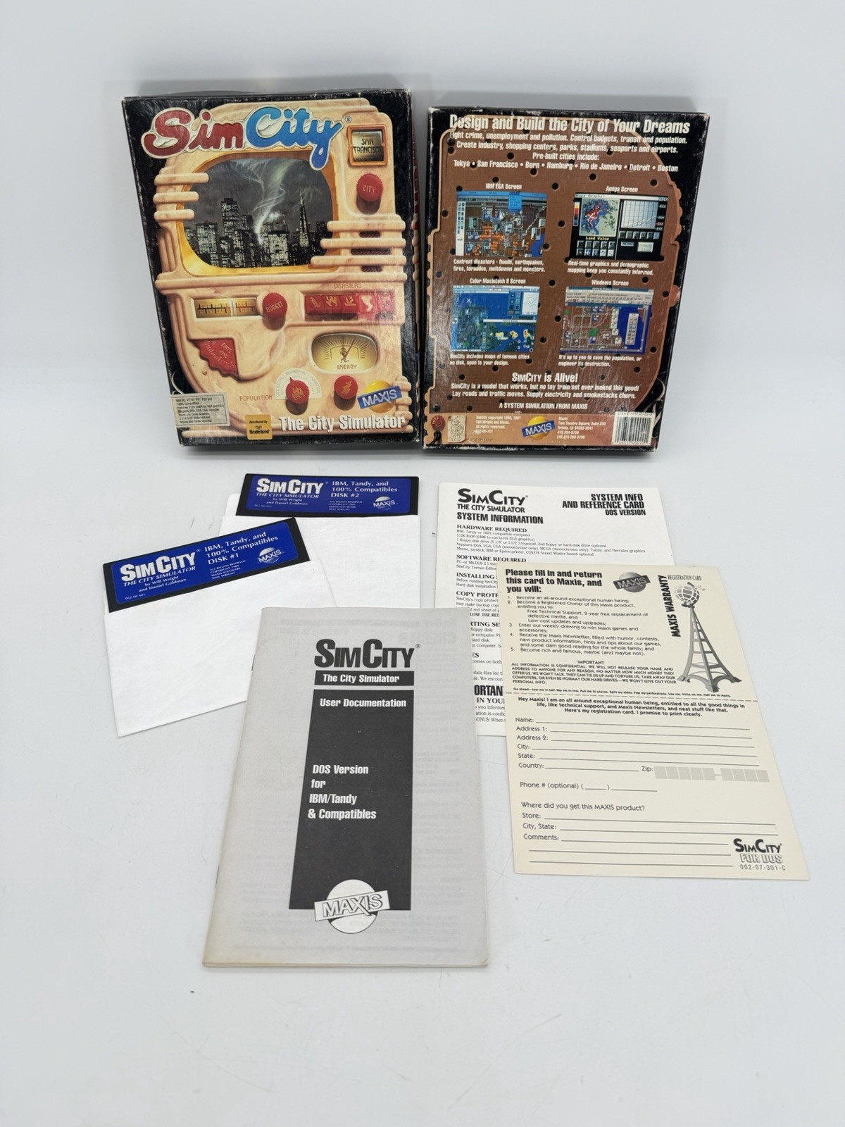 Vintage 1991 Original Sim City Big Box PC IBM – 5.25″ Floppy Maxis (Read Desc)