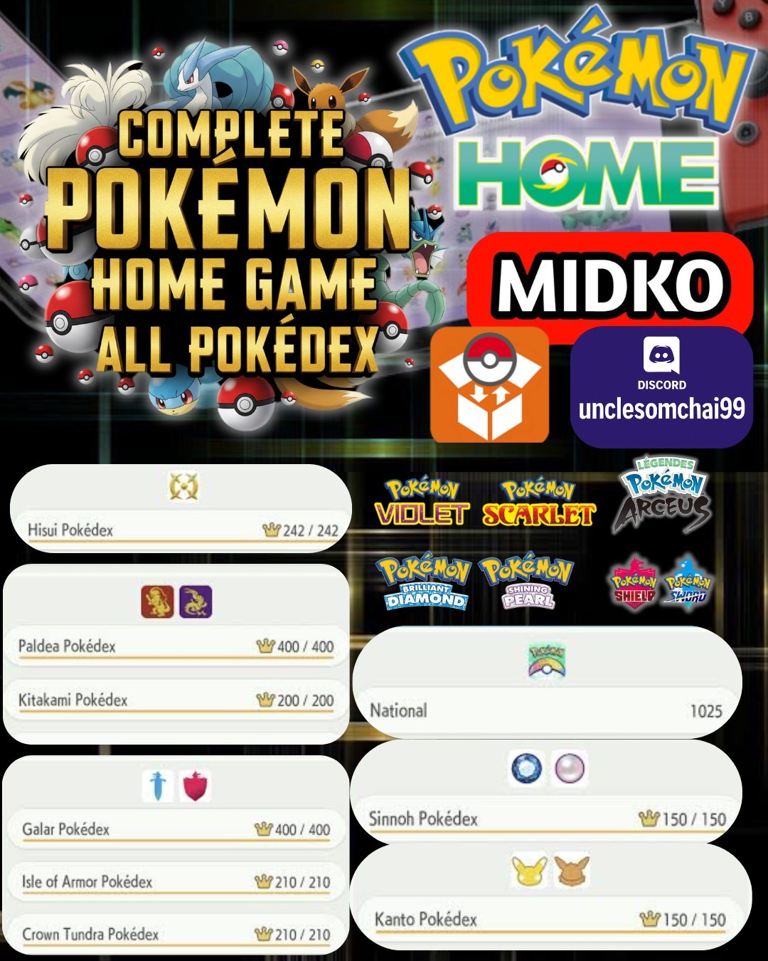 COMPLETE POKEMON HOME TASKS ALL LIVING GAME POKEDEX/ SHINY & NORMAL GEN1-9