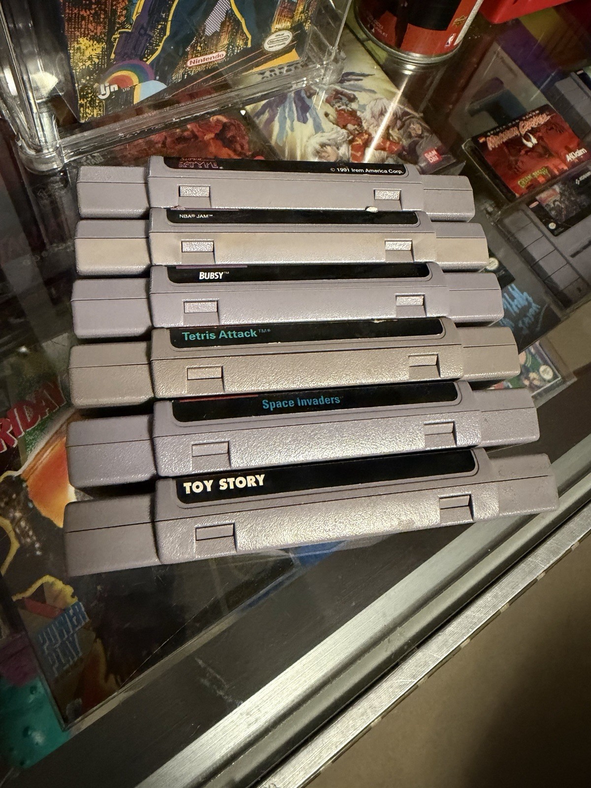 Super Nintendo Games Lot Rtype, NBA Jam, Toy Story, Space Invaders, Tetris,Bubsy