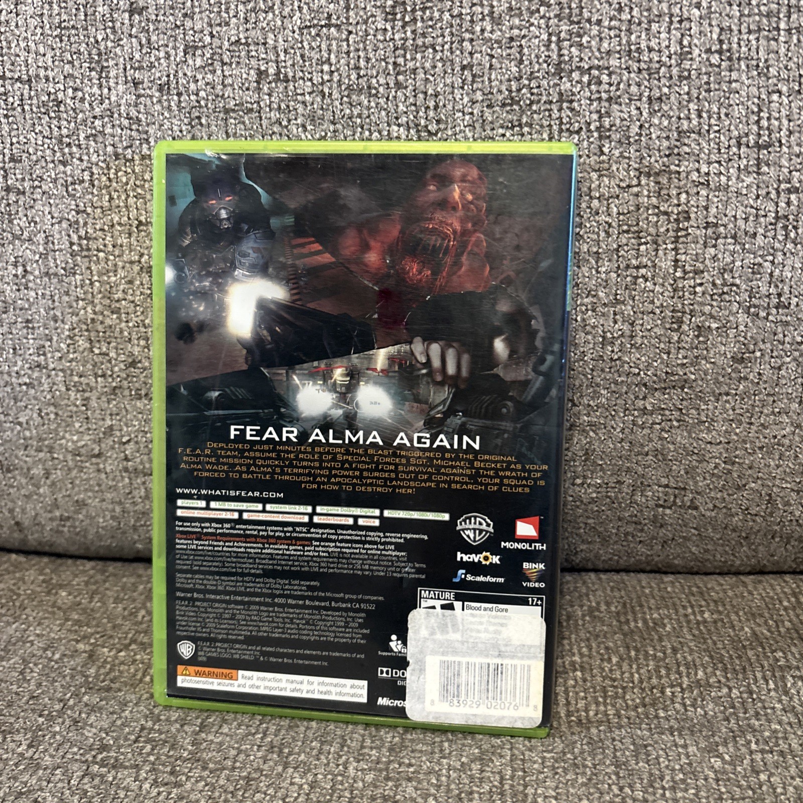 F.E.A.R. 2: Project Origin (Microsoft Xbox 360, 2009) With Manual