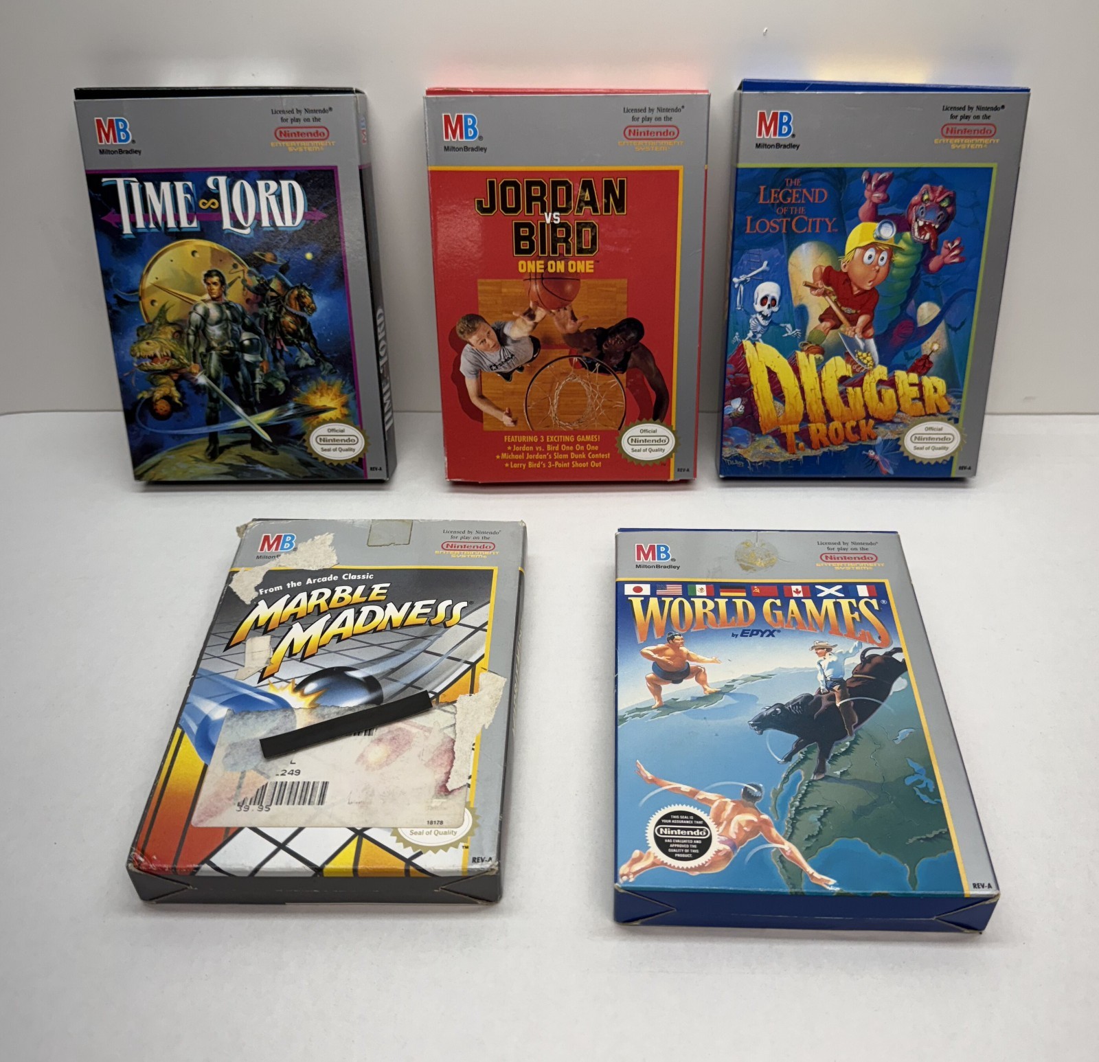 Time Lord, Marble Madness, Digger, World Games, Jordan NES CIB, Game Lot x 5