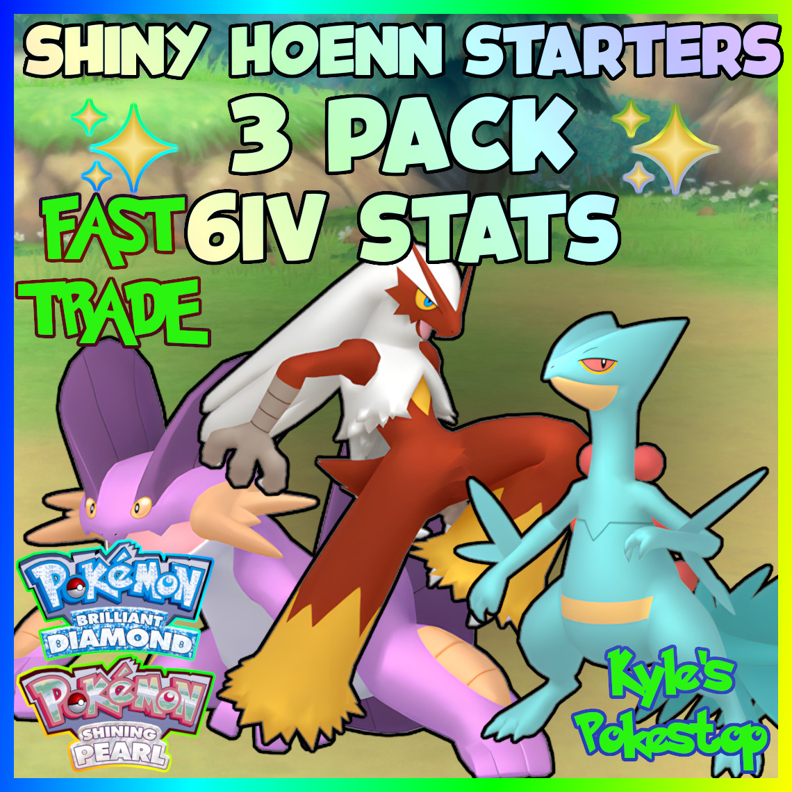 6IV SHINY SWAMPERT+BLAZIKEN+SCEPTILE POKEMON BRILLIANT DIAMOND SHINING PEARLBDSP