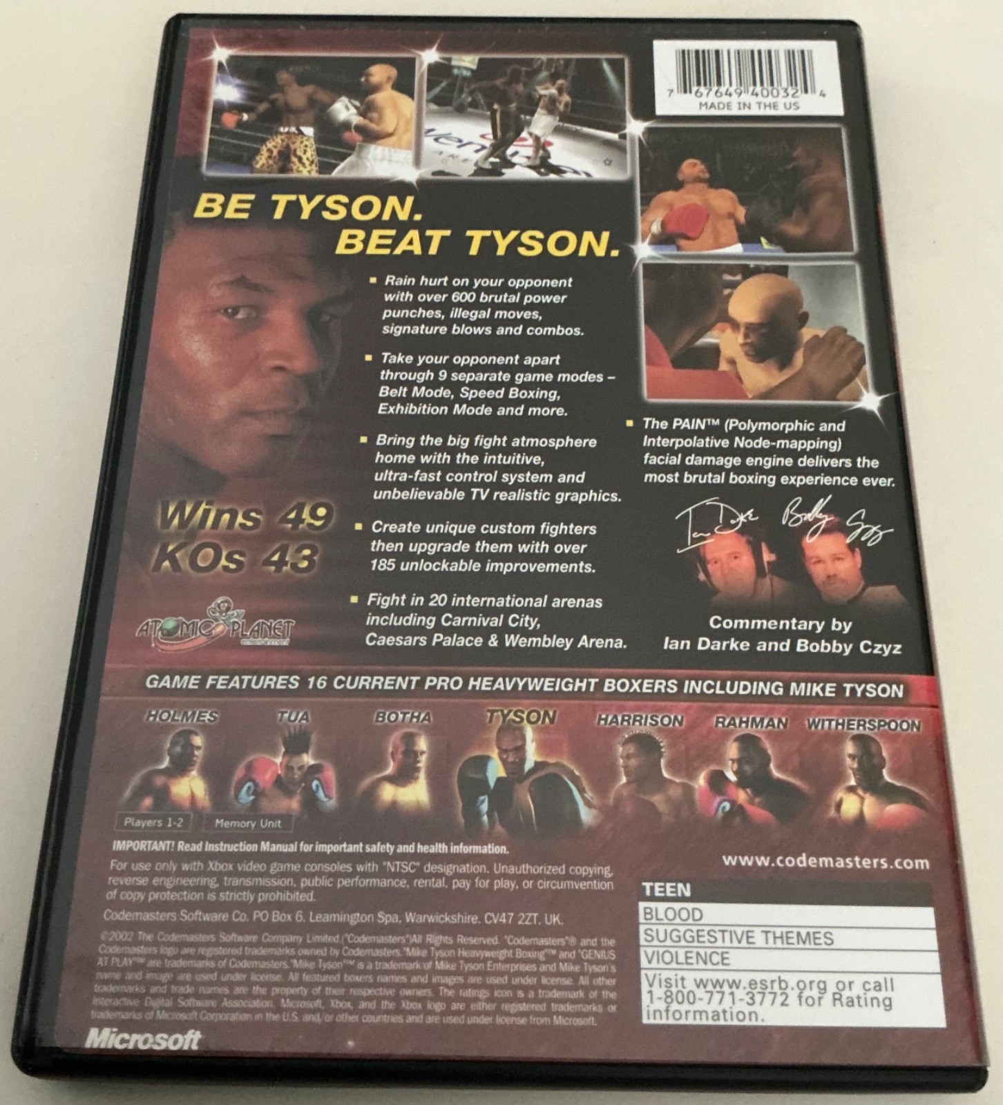 Mike Tyson Heavyweight Boxing Original Xbox Complete