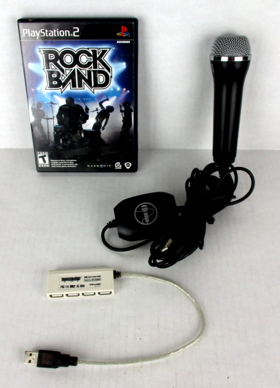 Rock Band Game Bundle PlayStation 2 Game Manual Case Microphone 4 USB Hub