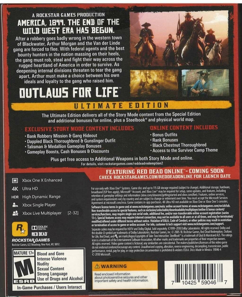 Red Dead Redemption 2: Ultimate Edition Xbox One (Brand New Factory Sealed US Ve