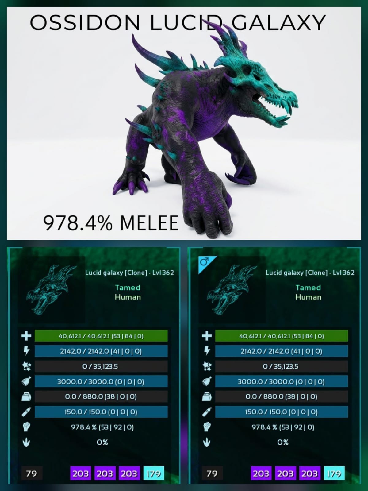 OSSIDON NEW TOP STATS PRE-CLONED Breeding Pair – Ark Asa Official PVE PC/XBX/PS5