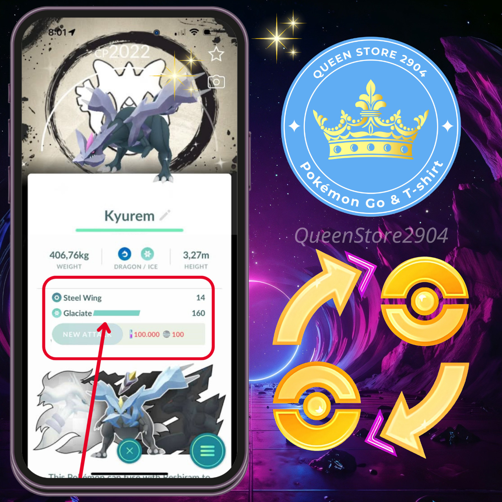 Pokémon —GO— Shiny Kyurem—Glaciate—Background—GO Fest 2026—P.T.C—TRADE—Digital♻️