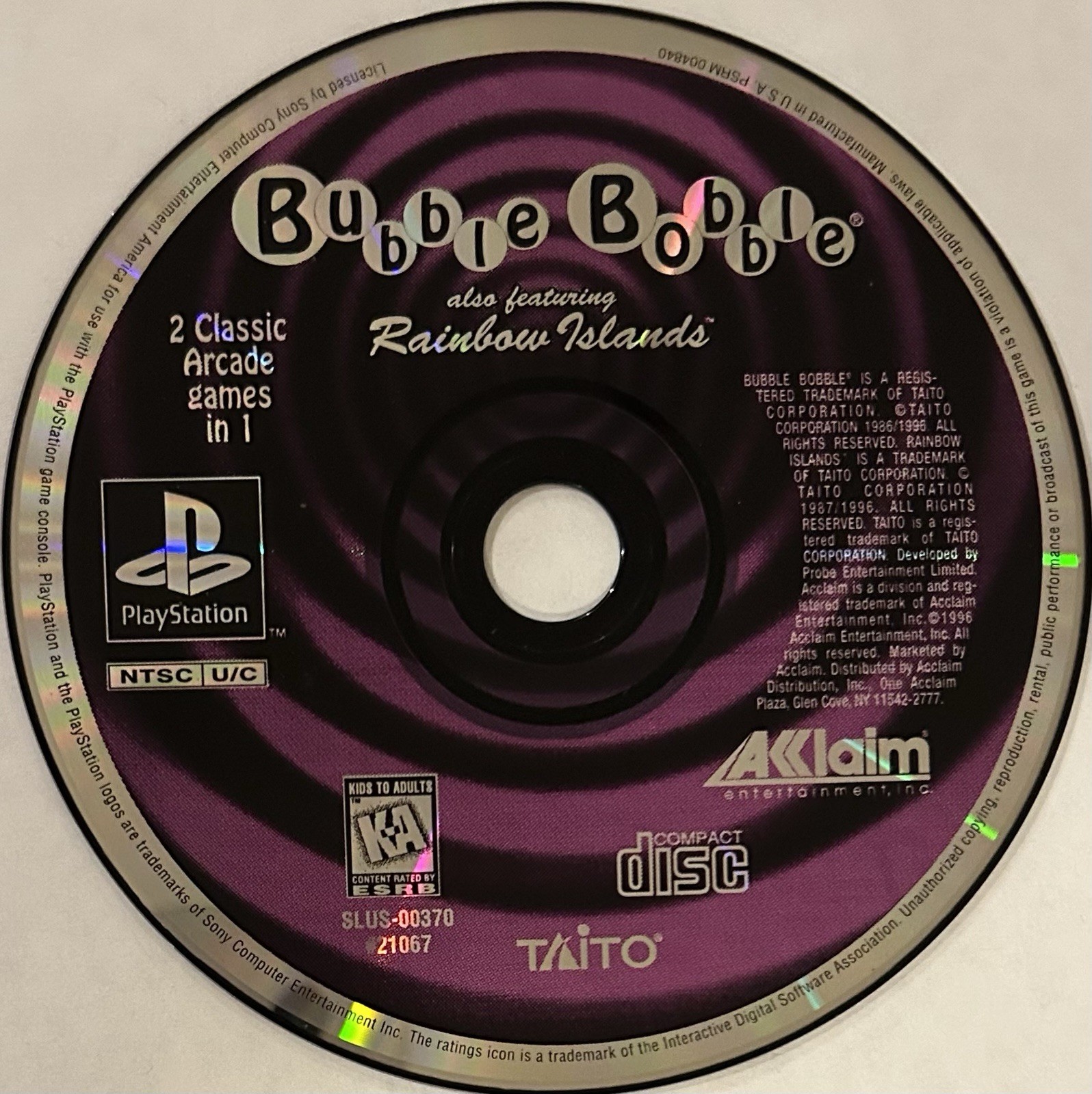 Bubble Bobble Also Featuring Rainbow Islands (Sony PS1) DISC ONLY | RARE! | M604