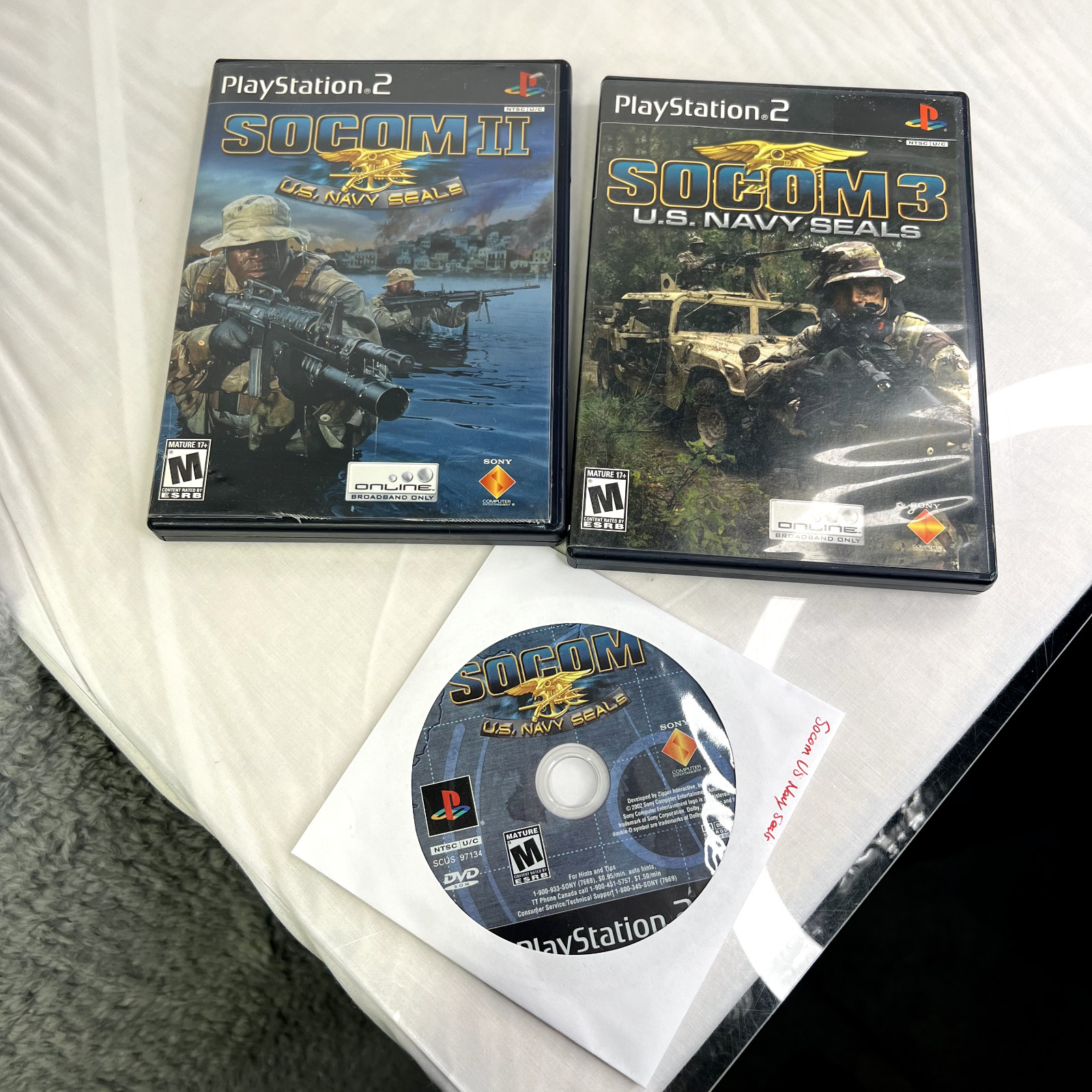 SOCOM: U.S. Navy SEALS LOT (3) Games SOCOM 1, 2, 3 PS2 SET 2 CIB 1 Loose