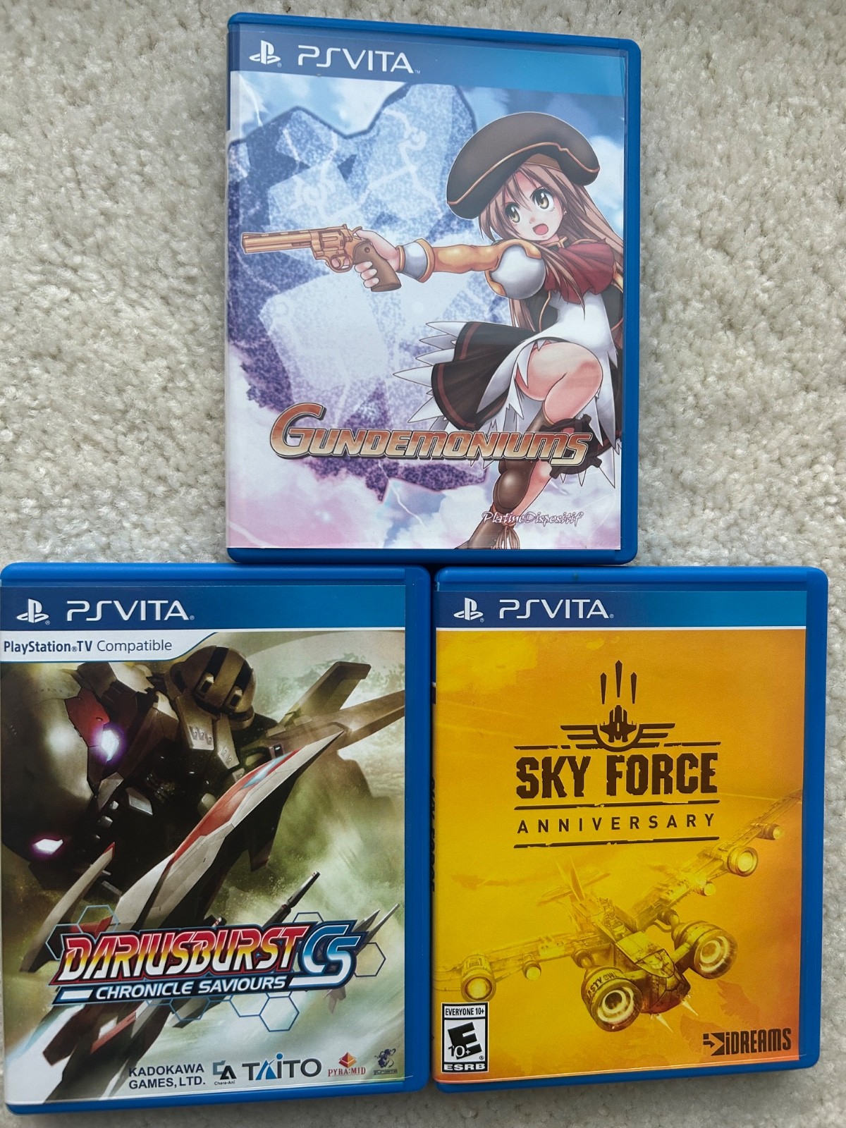 Gundemoniums+Sky force+Dariusburst CS shoot em up Playstation PS Vita Games Lot