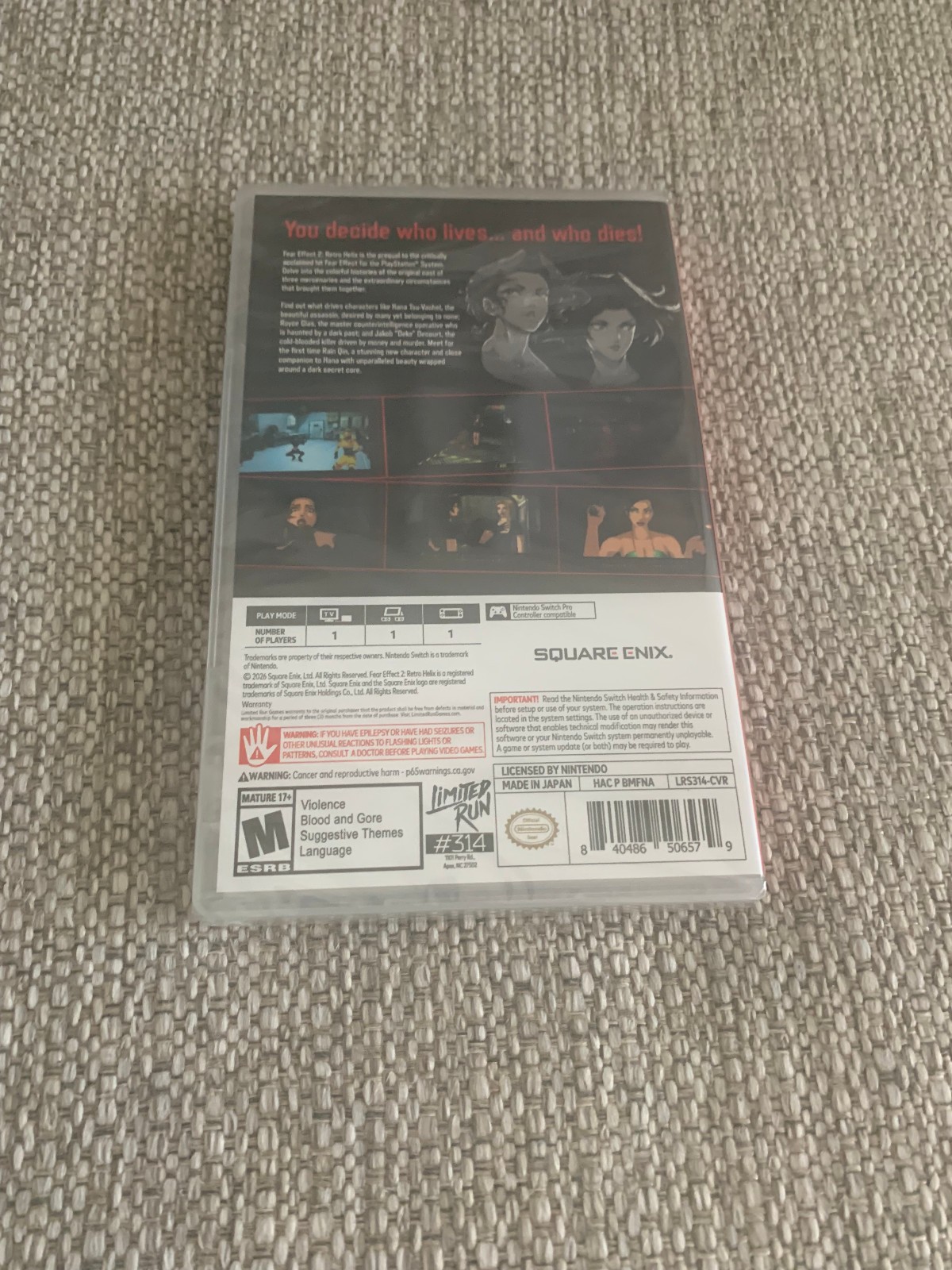 Fear Effect 1 + 2 Bundle Switch Nintendo Limited Run #285 #314 New Sealed