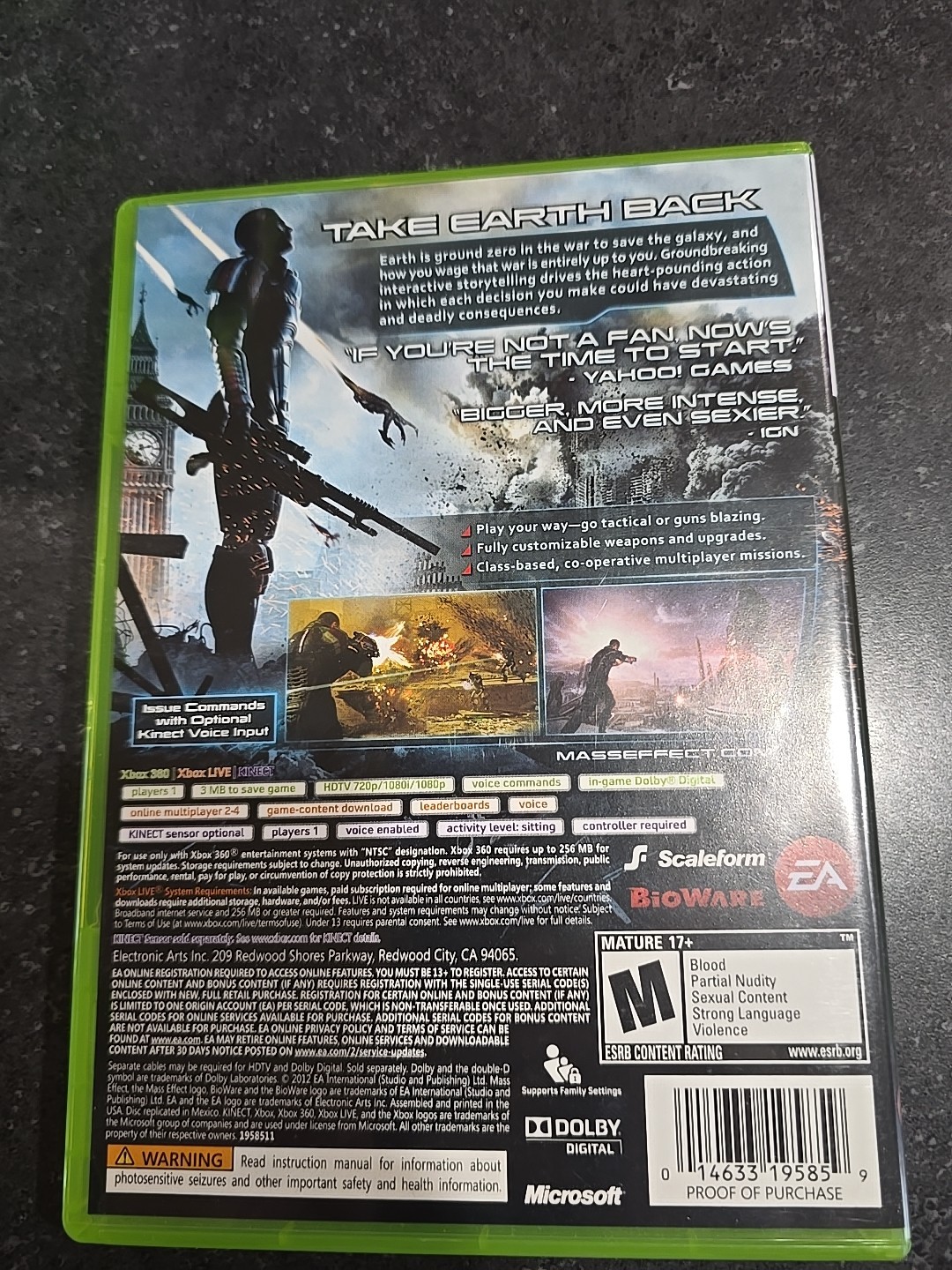 Mass Effect 3 (Microsoft Xbox 360, 2012) BIOWARE EA GAMES MINT