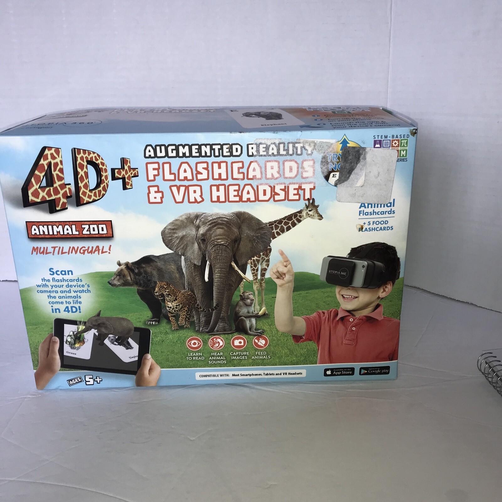 4D+ Utopia 360 Animal Zoo Augmented Reality Flashcards & VR Headset Multilingual