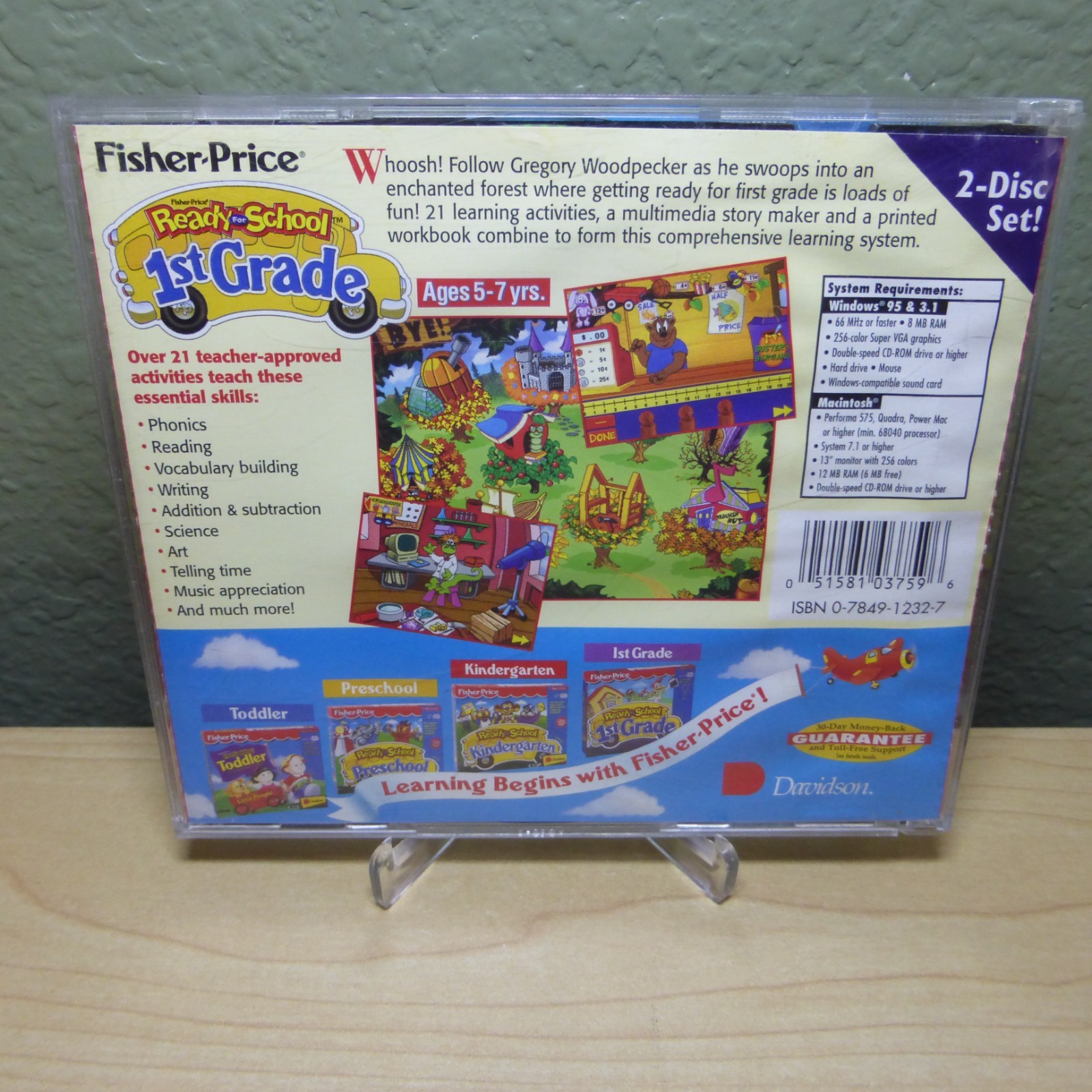 Fisher-Price Ready for School 1st Grade PC CDROM Game 2 Disc Set Ages 5-7 Win 95
