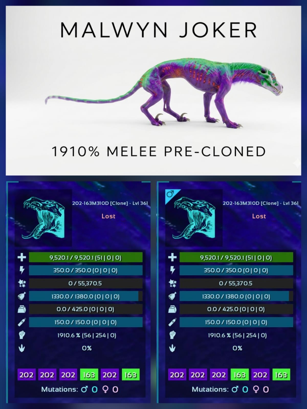 MALWYN PRE-CLONED Breeding Pair – TOP MELEE – Ark Asa Official PVE PC/XBOX/PS5
