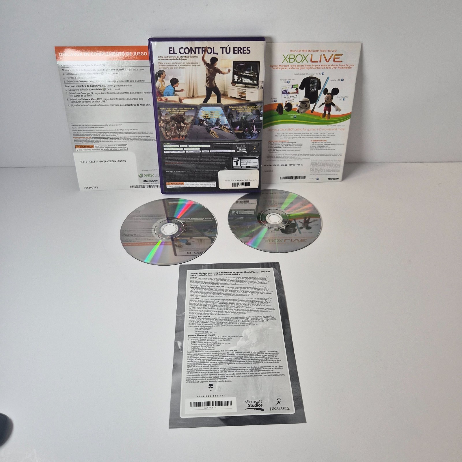Kinect Star Wars Xbox 360 Spanish Bundle Copy Tested Case 2 Discs