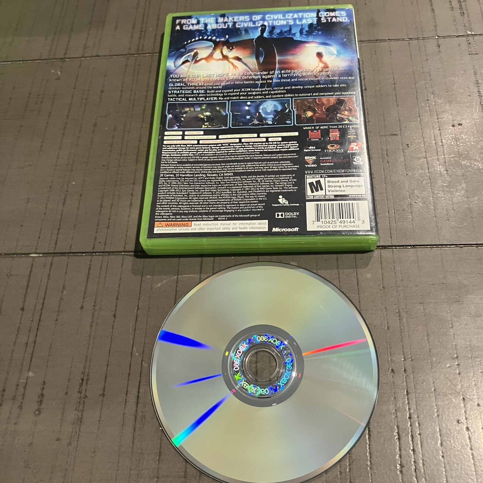 XCOM: Enemy Unknown (Microsoft Xbox 360, 2012) Xbox 360 W50 No Manual