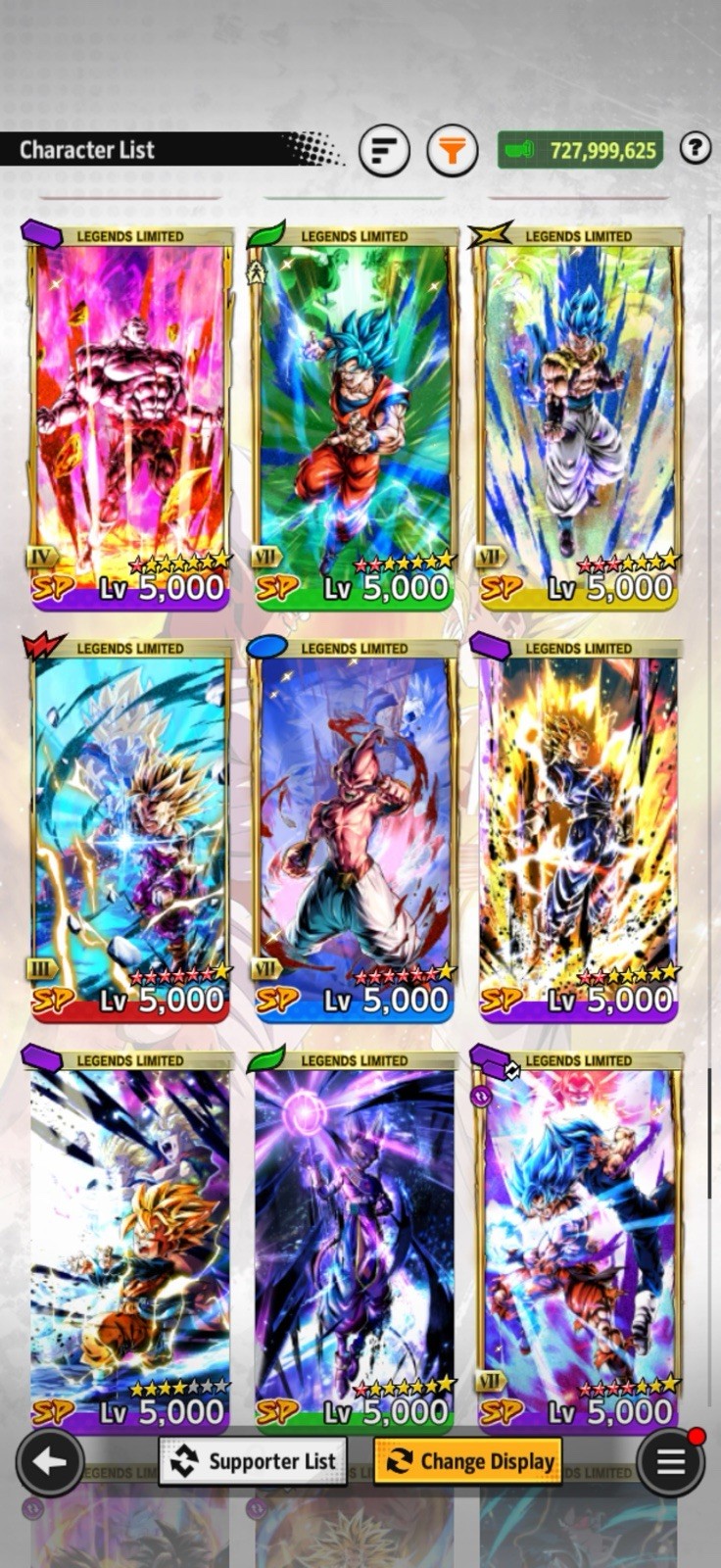 Dragon ball legend Account Ultras, two Legends And Almost All LL With Equipment