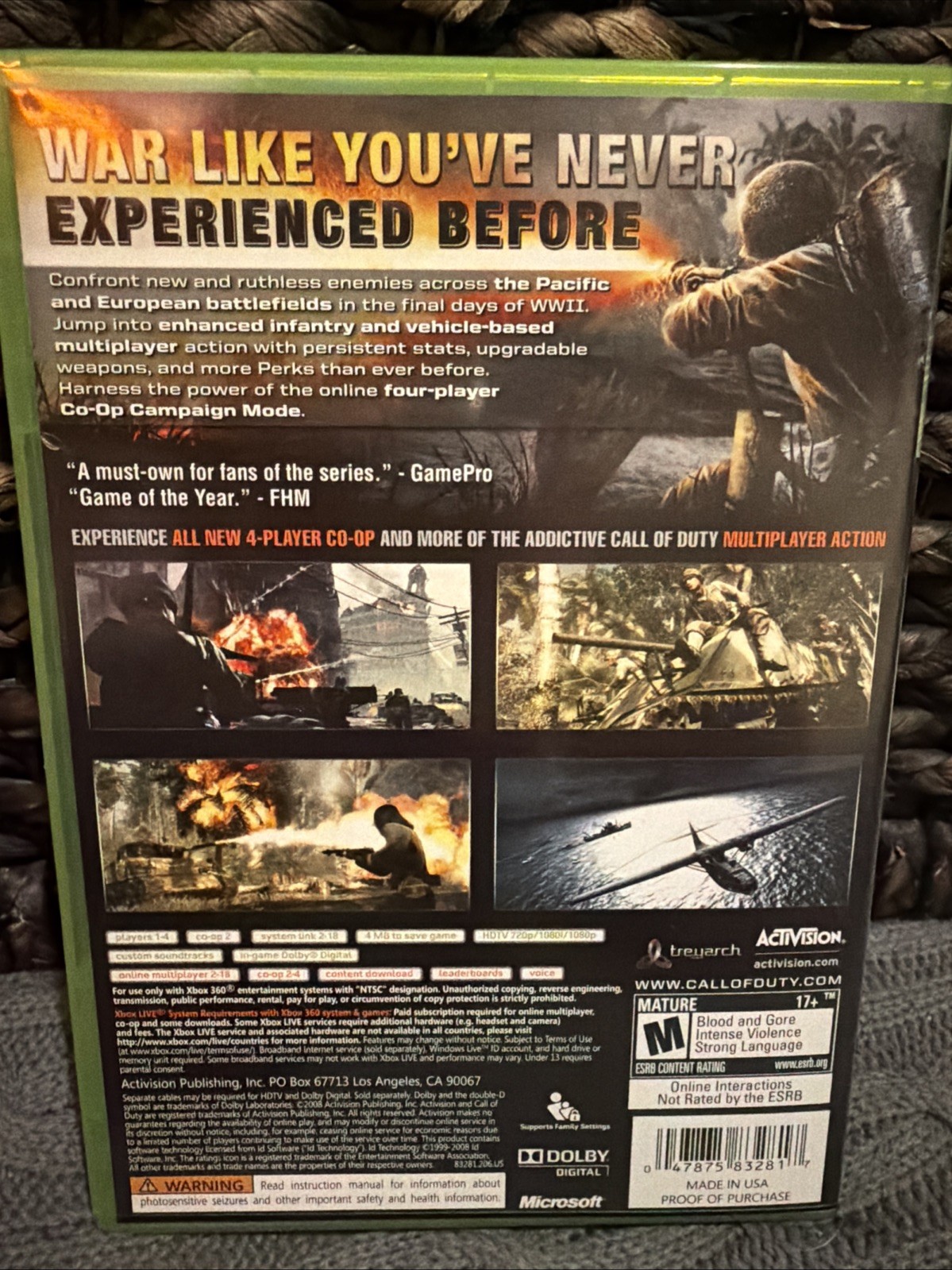 Call of Duty: World at War (Microsoft Xbox 360, 2008) Authentic, Complete CIB