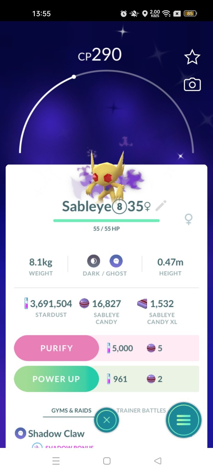 Shiny Shadow Sableye Pokemon Tr@de Go