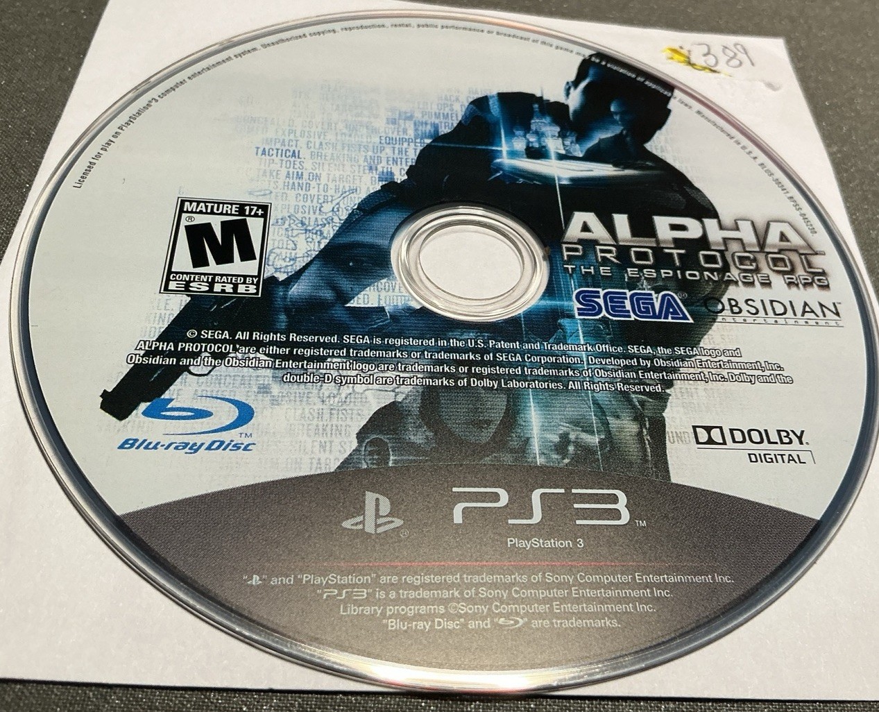 Alpha Protocol The Espionage RPG (Sony PlayStation 3) Untested -Disc Only -J1389