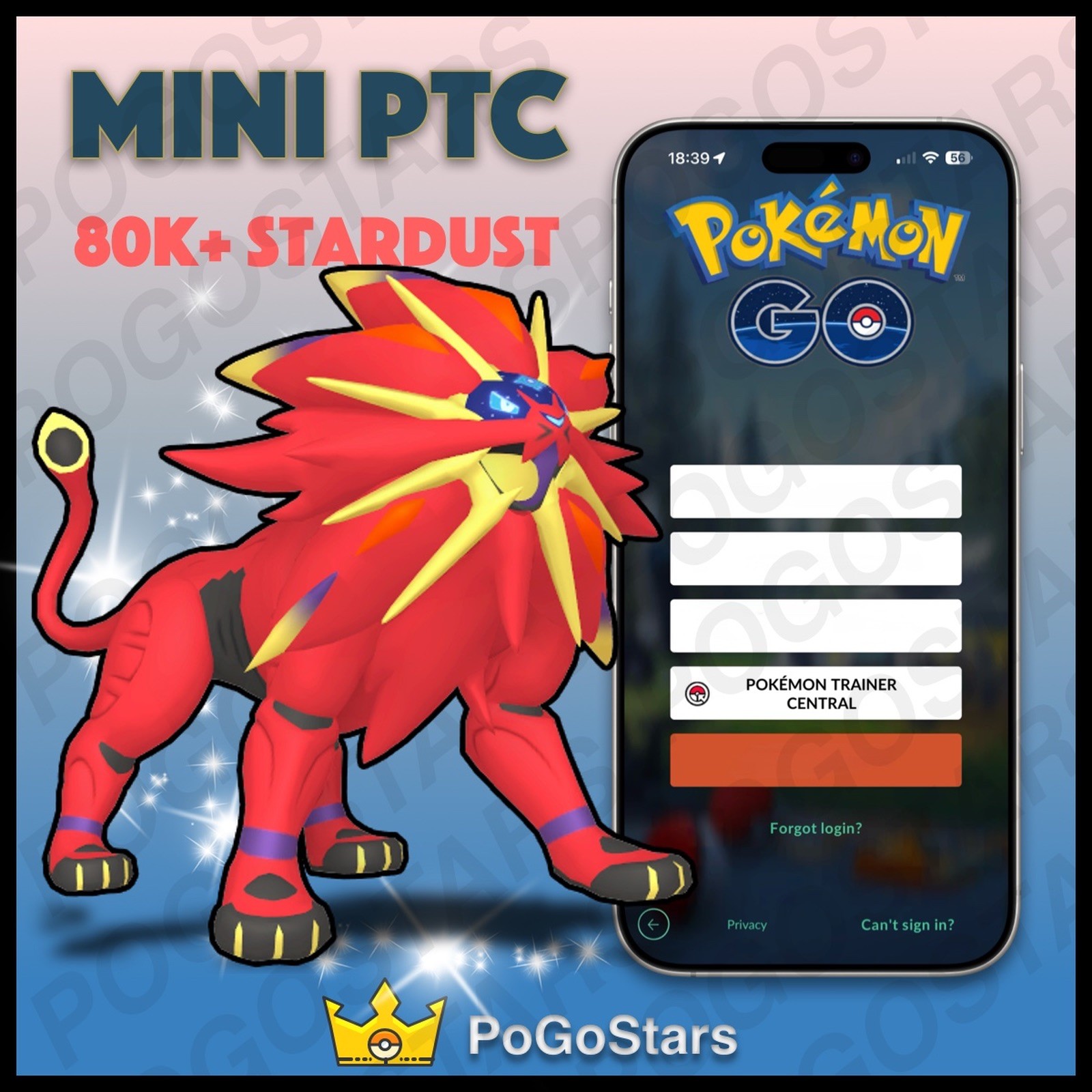 Pokémon PTC Go – Shiny Solgaleo – 80K Stardust✨Read Description✨