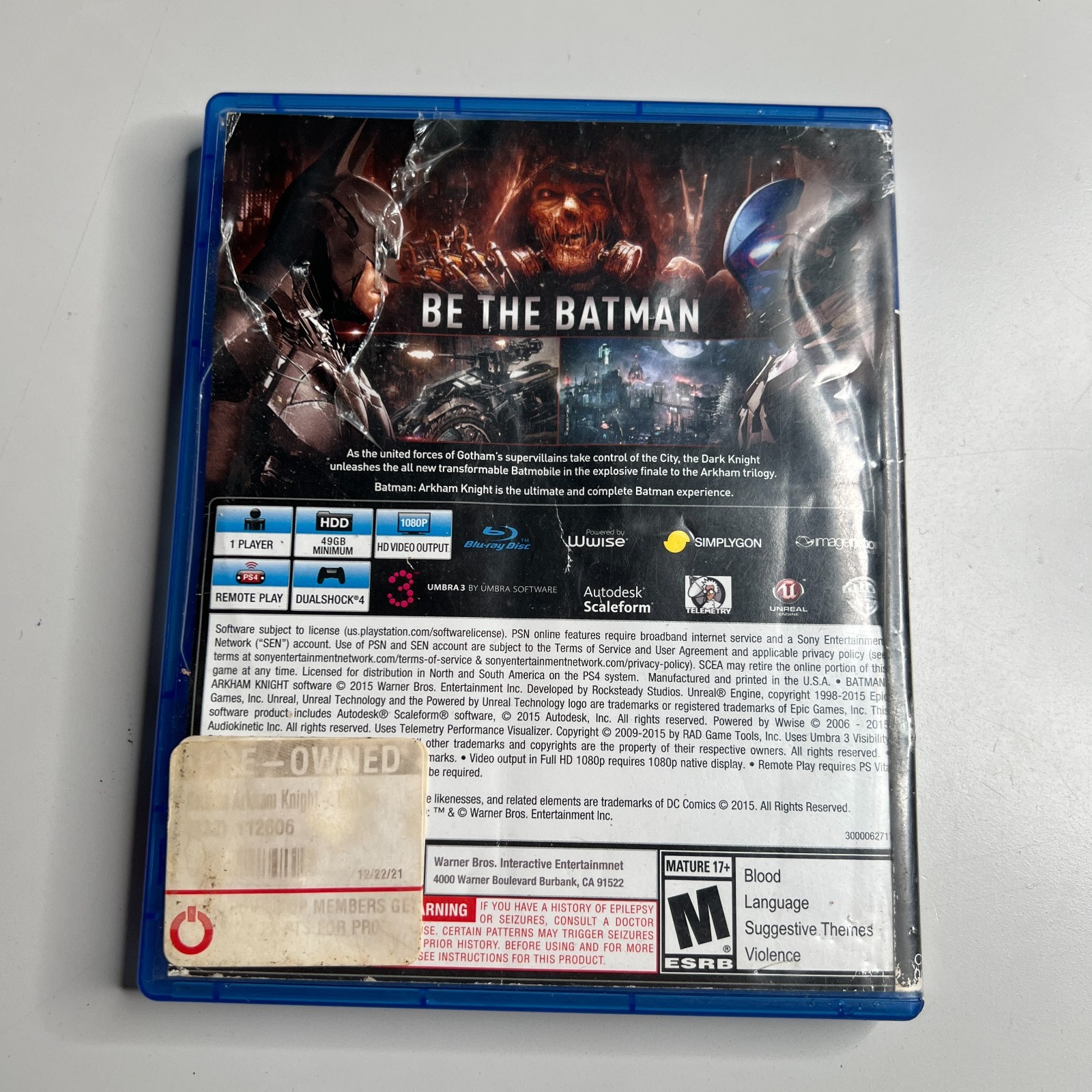 Batman: Arkham Knight PS4 – Complete w/ Disc & Case