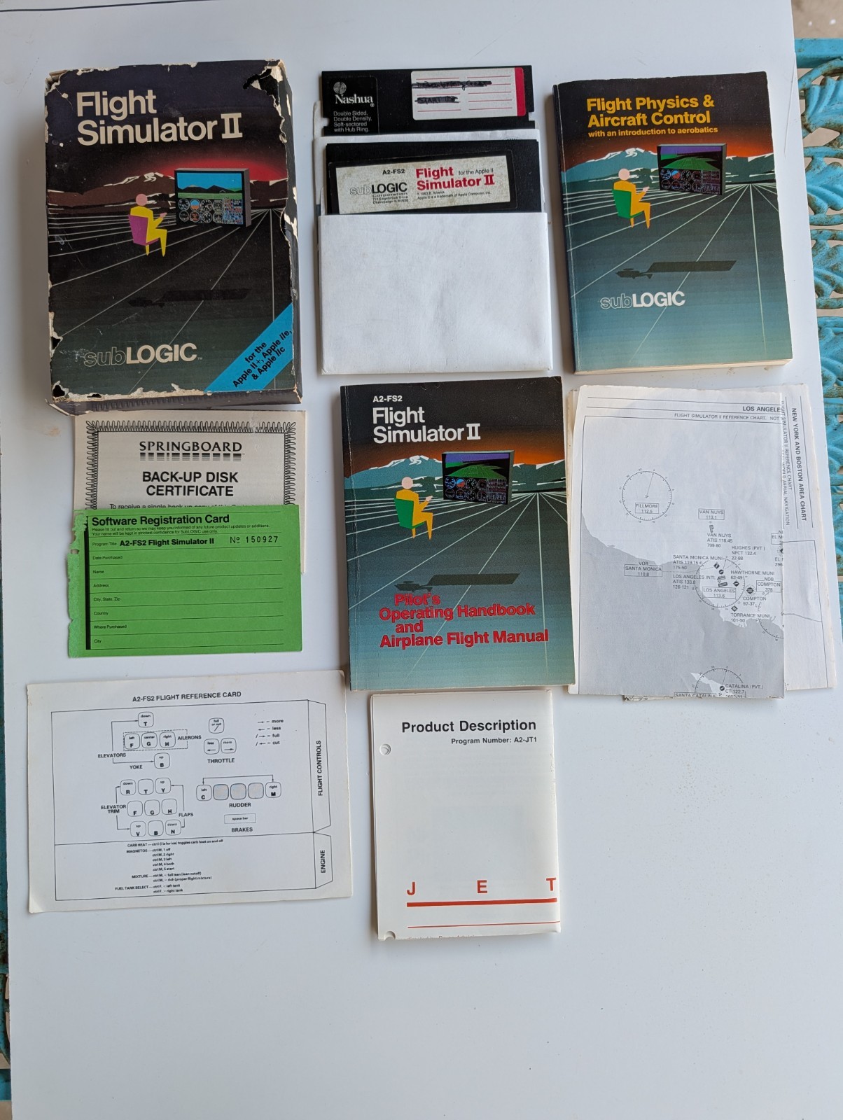 Vintage 1984 Apple II IIe II+ SubLogic Flight Simulator II Disk & Manuals U