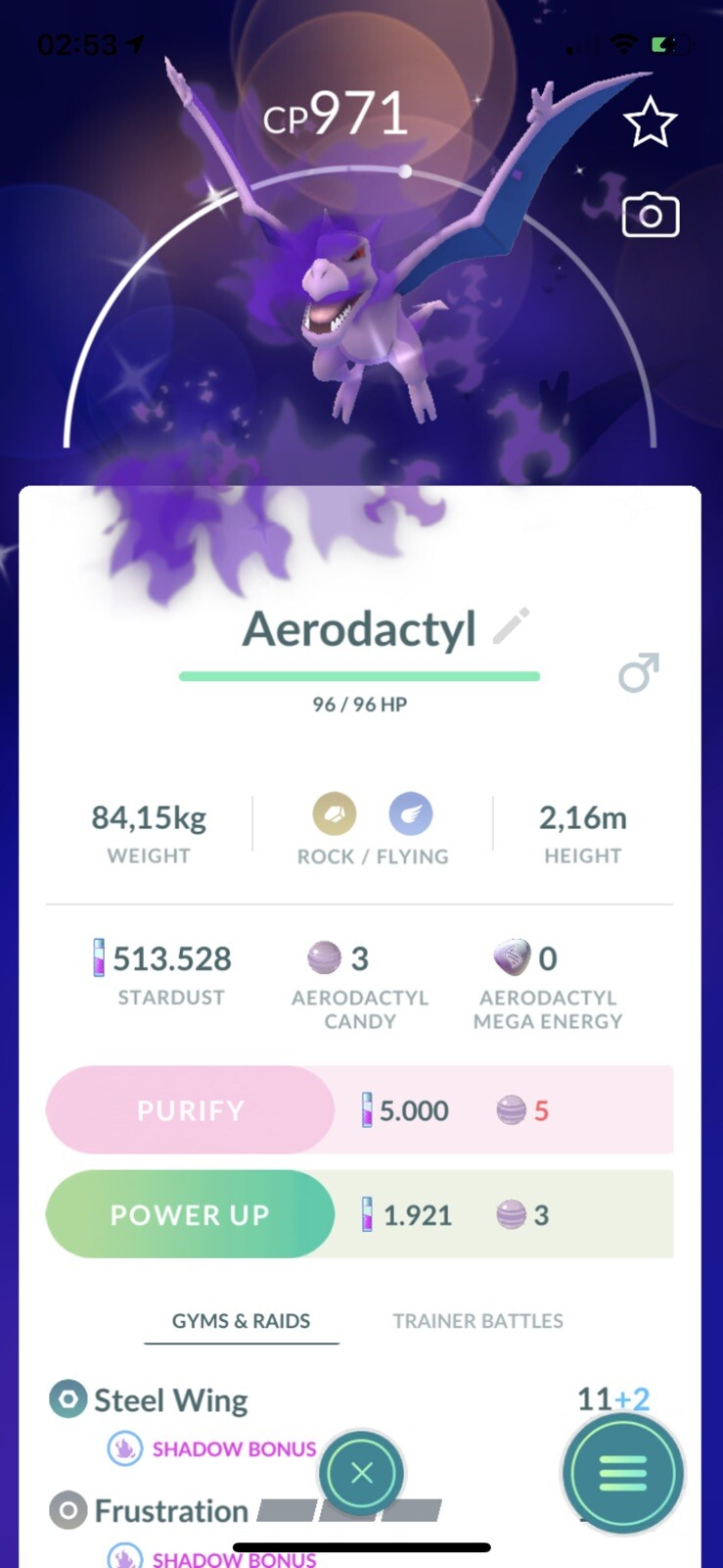 Pokémon Go – Shiny Shadow Aerodactyl ( Purified) Trade ( Registered)