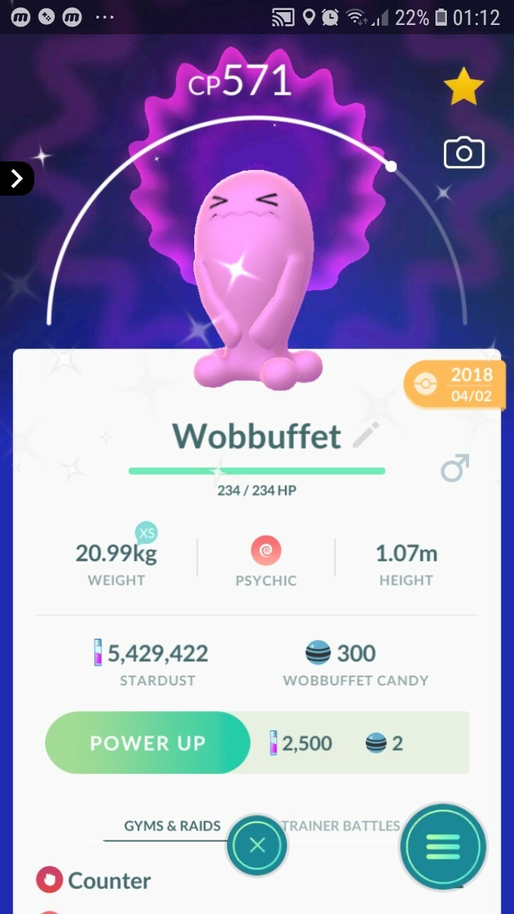 Shiny Male Wobbuffet ( Wynaut Evolution ) Pokemon Tr@de Go