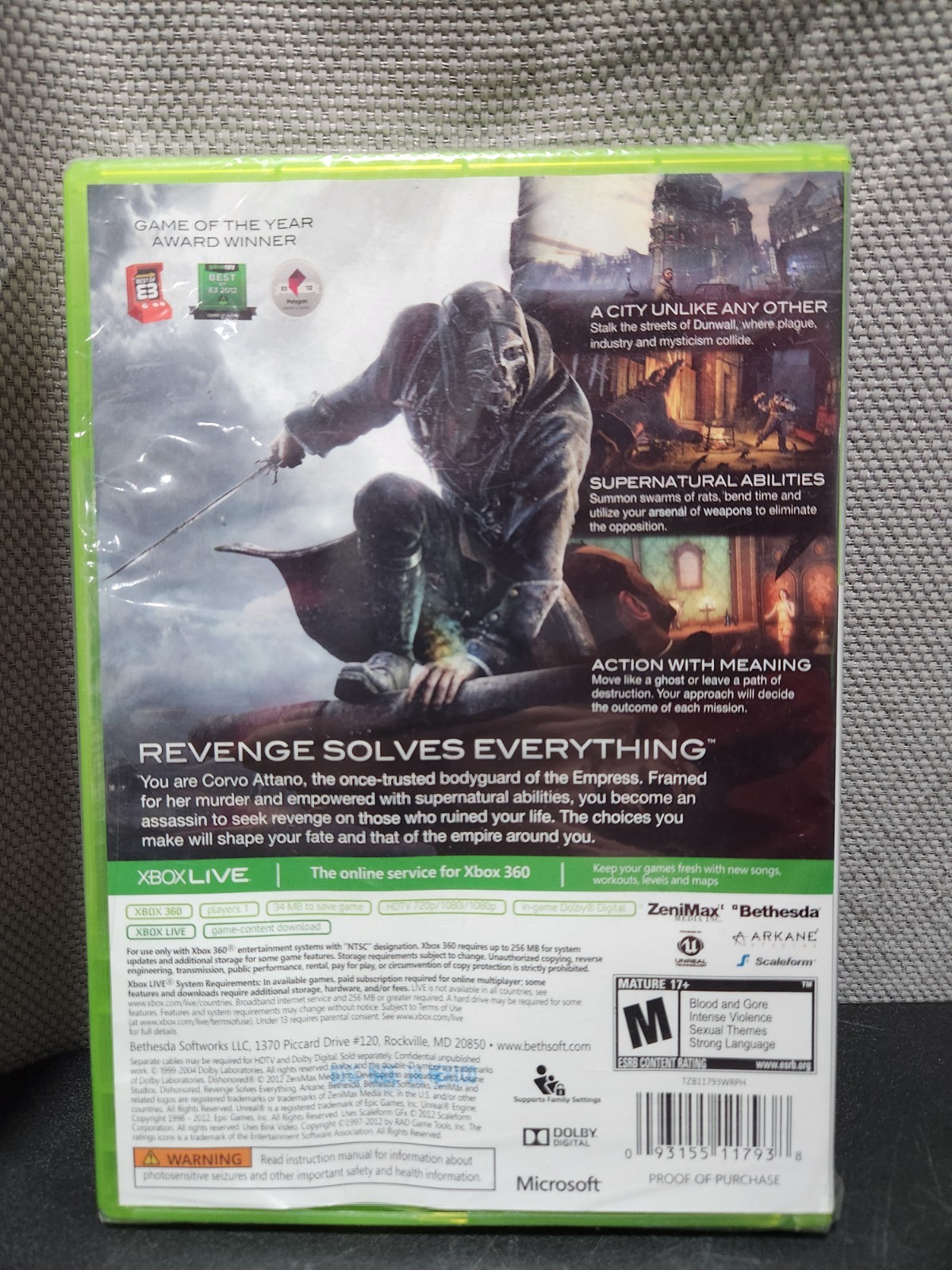 Dishonored (Microsoft Xbox 360, 2012) BRAND NEW, SEALED!