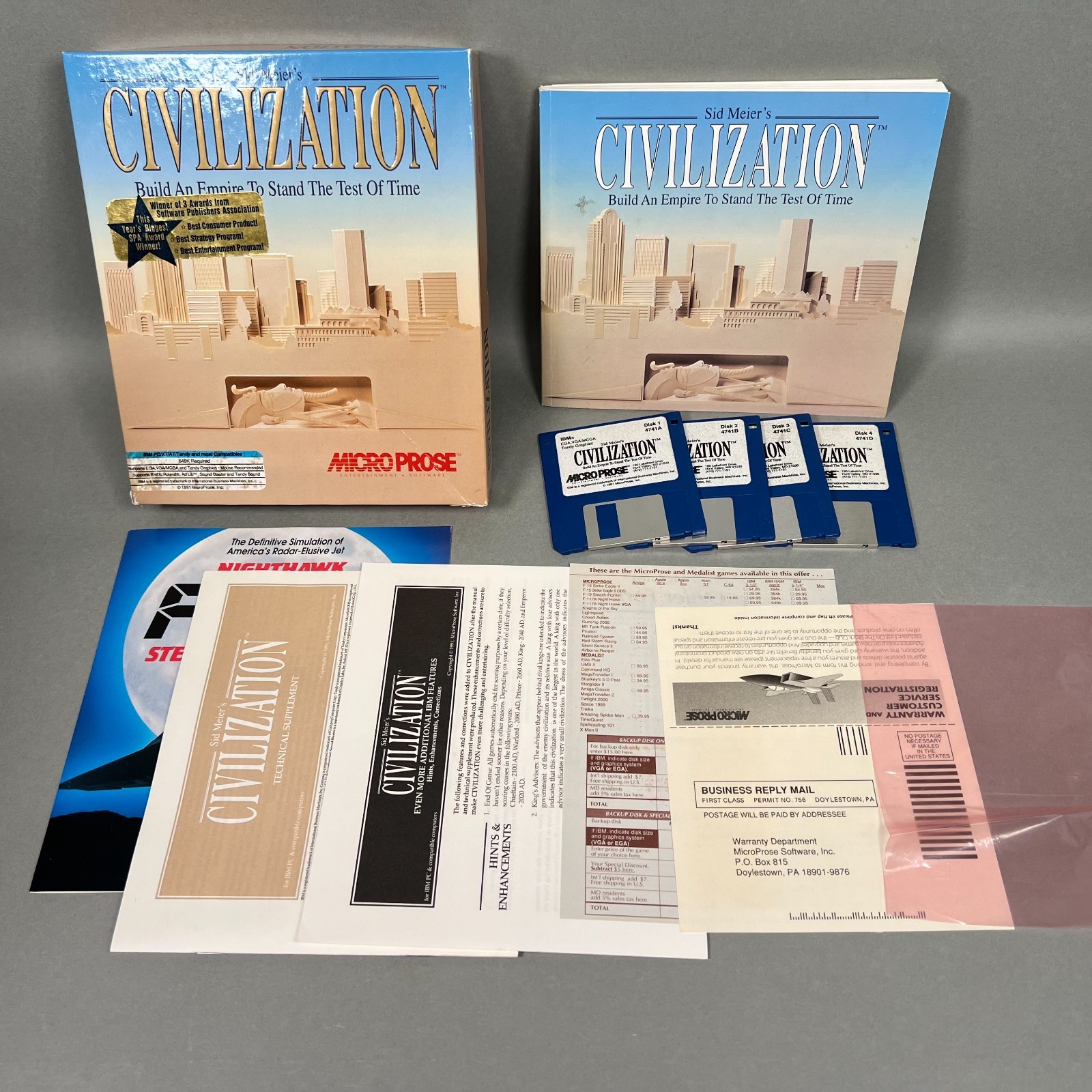 CIB Sid Meier’s Civilization 1993 PC IBM 3.5″ Microprose Disks Big Box COMPLETE
