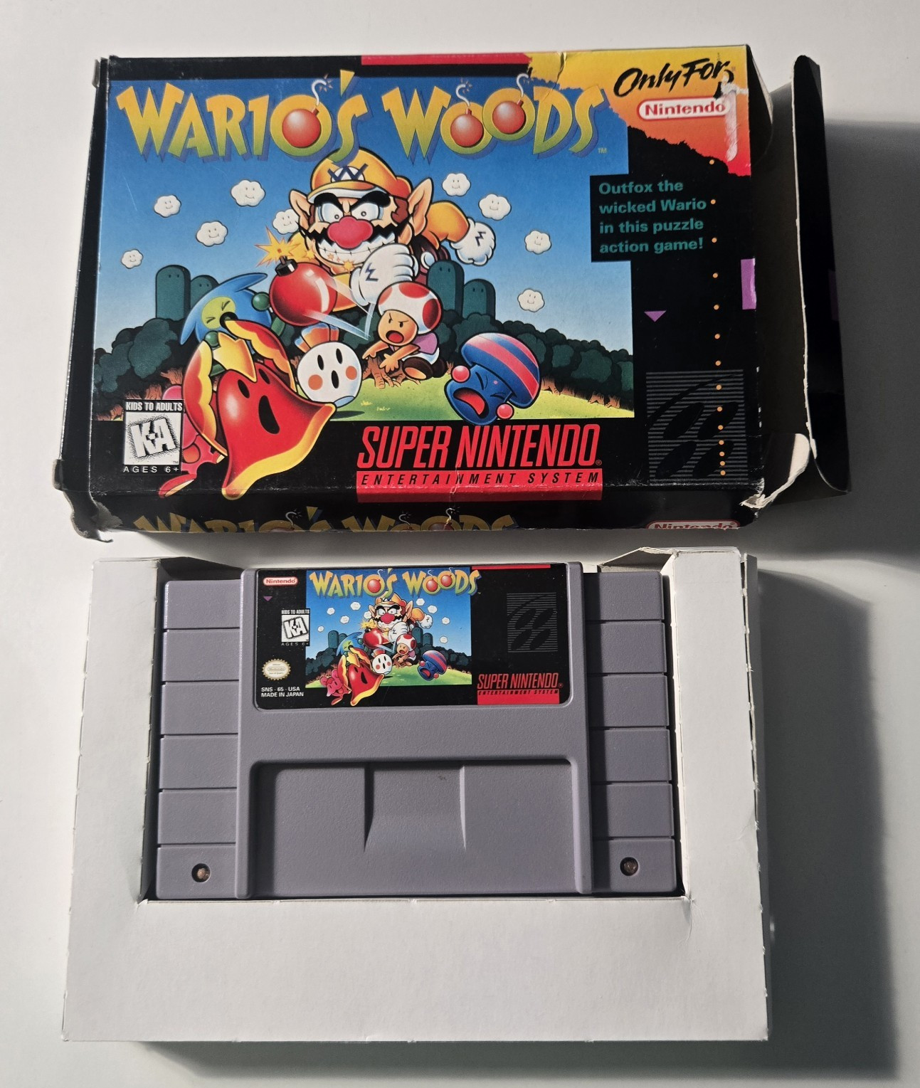 Nintendo Wario’s Woods (SNES) NTSC-U/C KA-Kids to Adults Boxed Puzzle Action