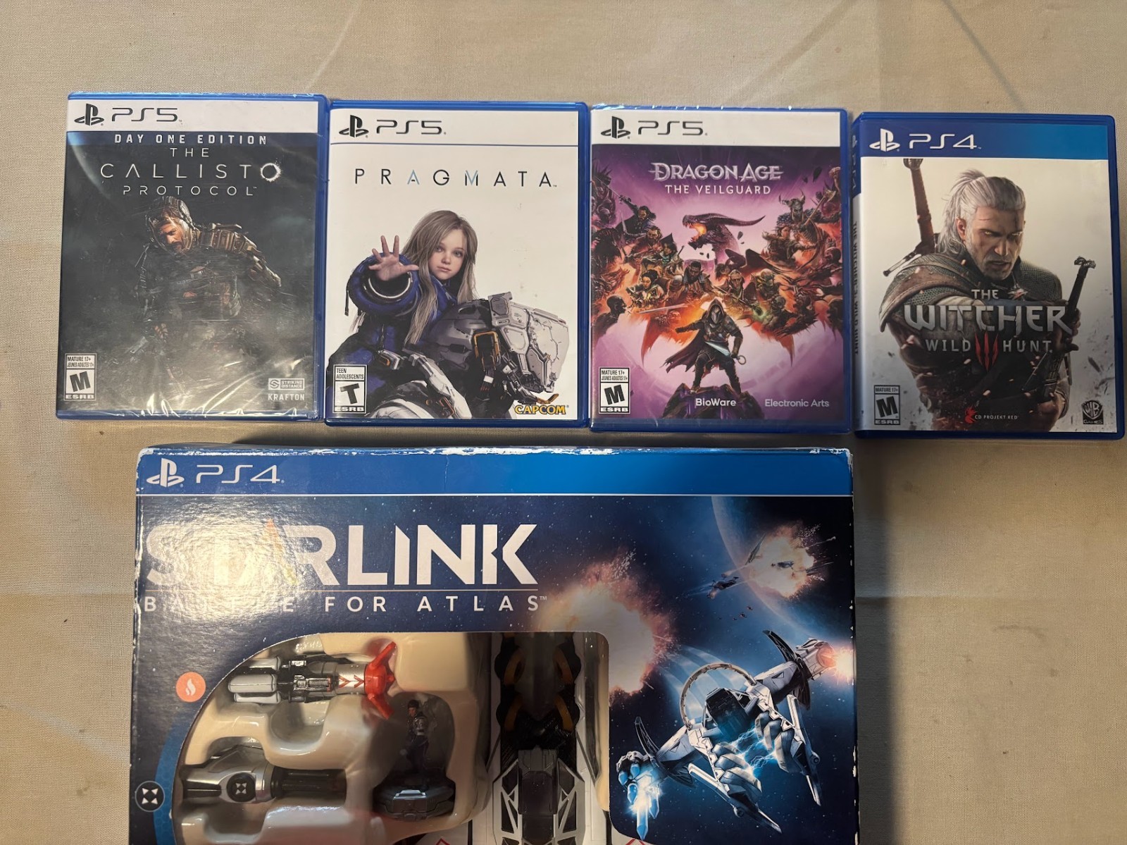 PS5 Game Lot Pragmata, Callisto Protocol Dragon Age Veilguard + Witcher 3 PS4