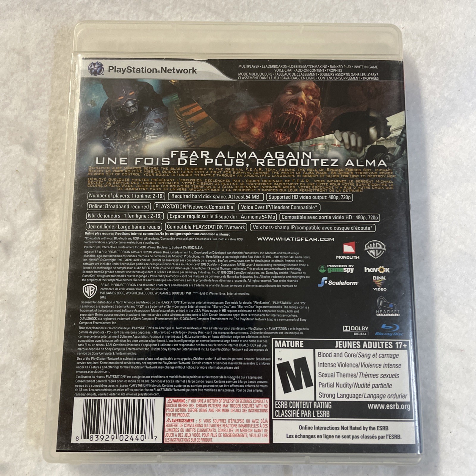F.E.A.R. 2 Project Origin (2009) PlayStation 3 PS3 Complete CIB Tested!