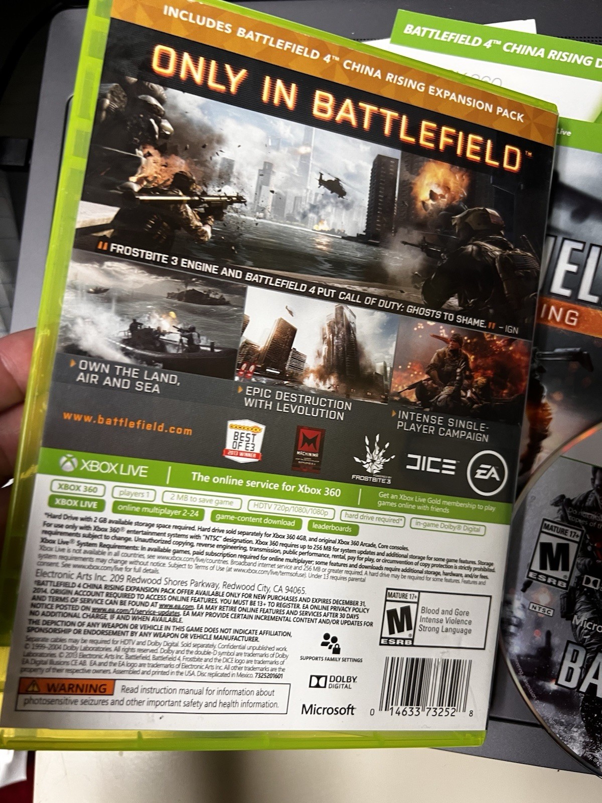 Battlefield 4 Xbox 360 EA DICE 2-Disc Set with China Rising Expansion Case