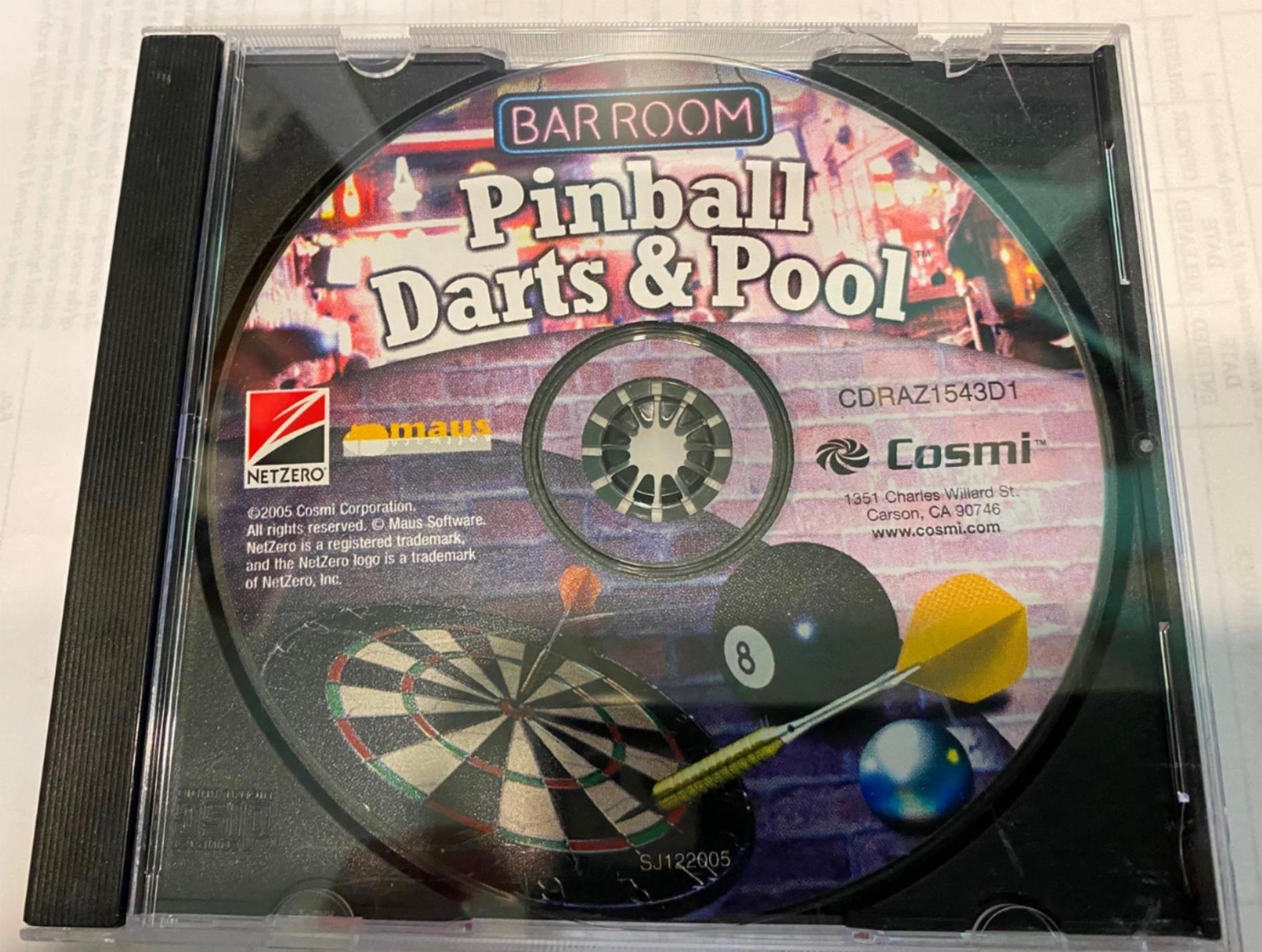 Bar Room Pinball Darts & Pool CD Rom 2005 Cosmi Corporation Pre-Owned