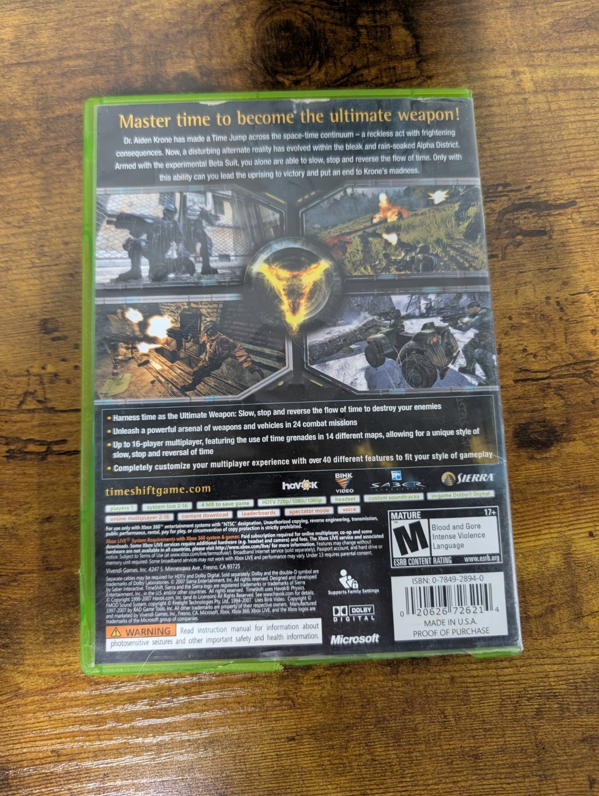 TimeShift Xbox 360 Complete CIB With Manual Sierra