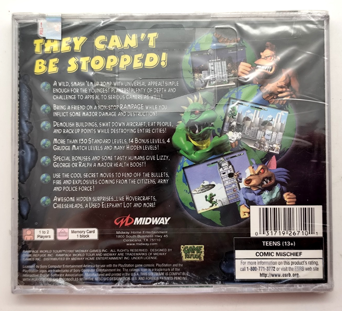 Rampage World Tour (Sony PlayStation 1 PS1, 1997) BRAND NEW Factory Sealed!