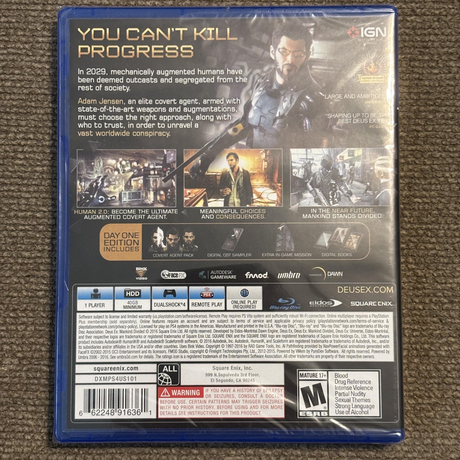 Deus Ex Mankind Divided Day One Edition PS4 Action Role Playing Shooter New Game