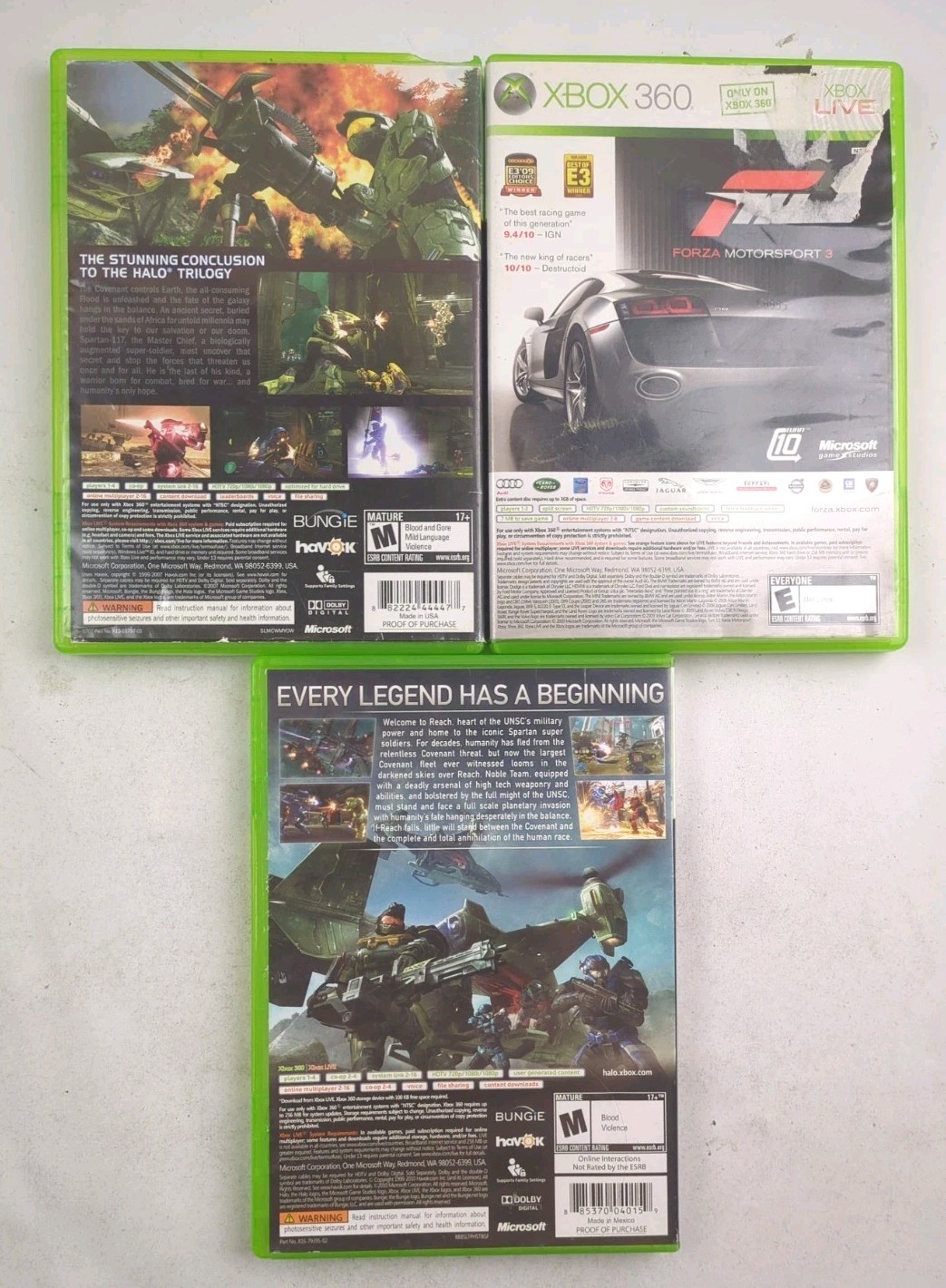 Halo 3 + 3 ODST & Reach Xbox 360 3 Game Bundle Lot NO MANUALS Bungie Shooter