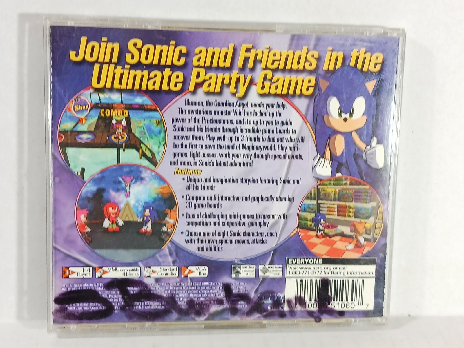 Sonic Shuffle Sega Dreamcast Tested Working Bad Condition Wear Scratches Marker
