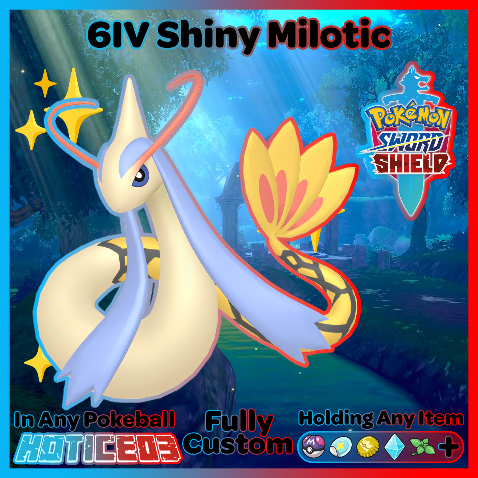 MILOTIC ✨ Ultra SHINY 6IV ✨ Pokemon SWORD and SHIELD lv100 EVs +MasterBall