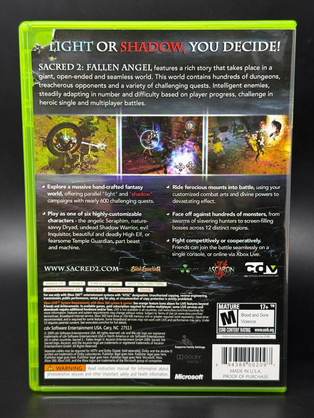Sacred 2: Fallen Angel (Microsoft Xbox 360) *COMPLETE – TESTED*