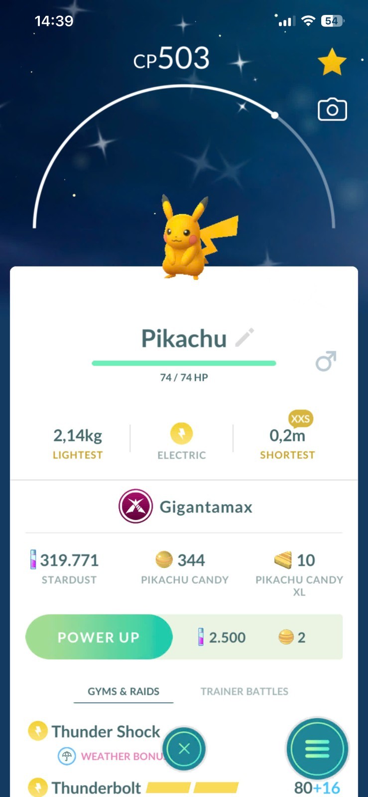 PoGo✨ Shiny Pikachu Gigantamax size XXS ✨Trade 20k-80k Stardust