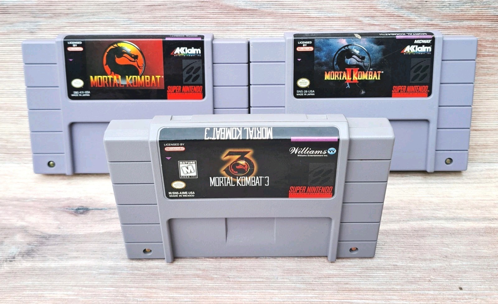Mortal Kombat 1, 2, 3 Trilogy Set (Super Nintendo) 3 Game Cartridges Authentic