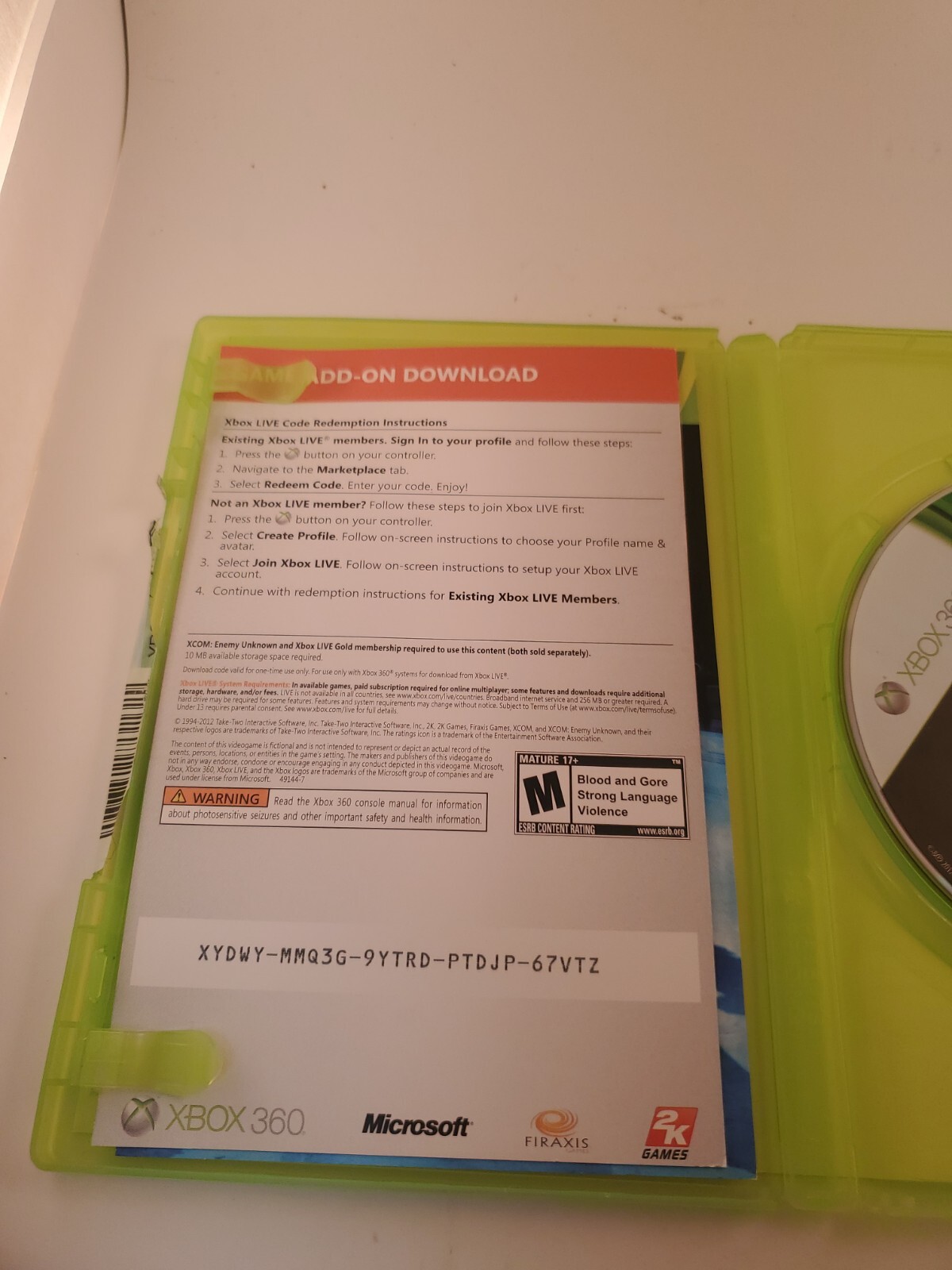 XCOM: Enemy Unknown (Microsoft Xbox 360, 2012) CIB